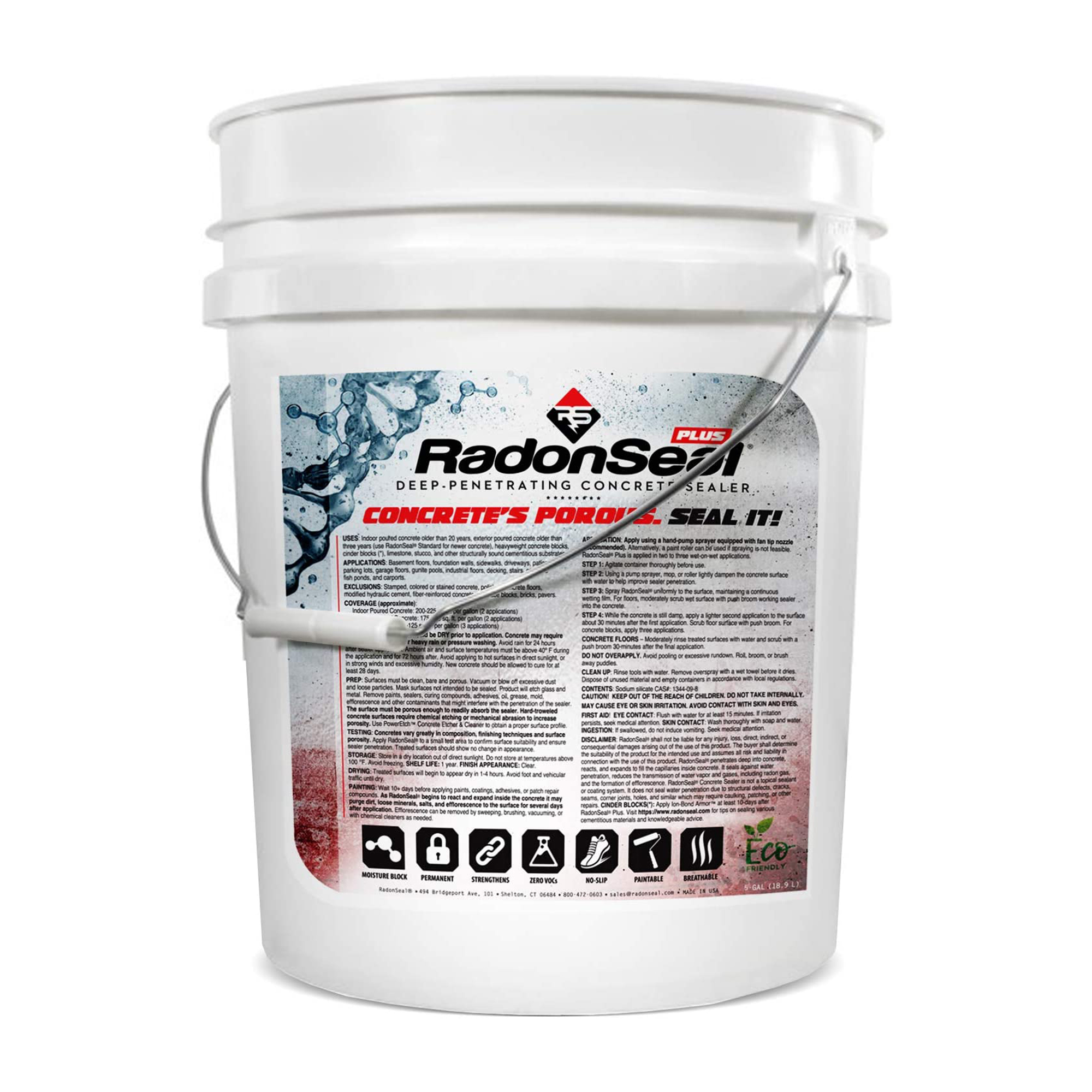 RadonSeal Plus Outdoor/Indoor Concrete Penetrating Protectant Sealer, 5 ...