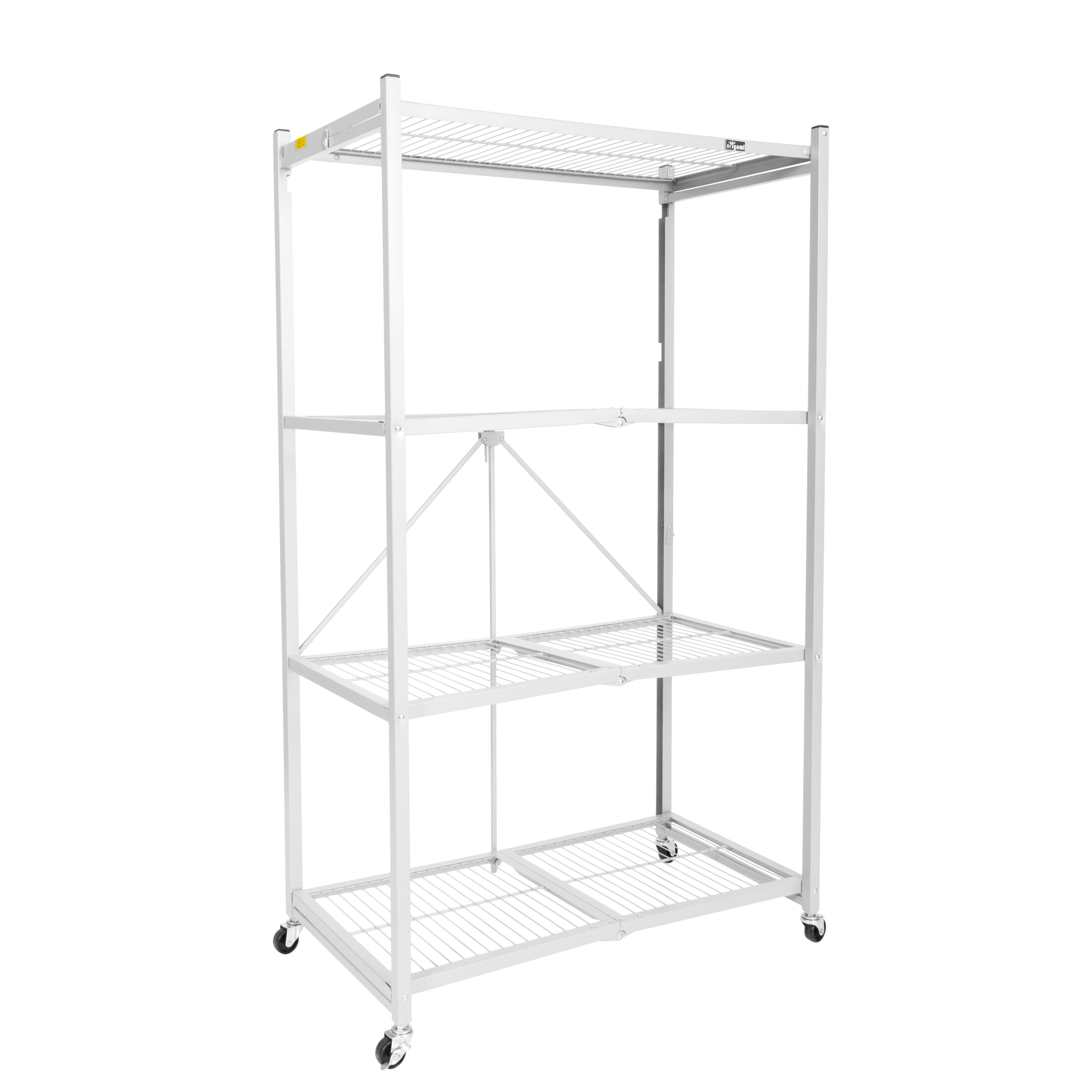 Origami R5 Foldable 4 Tier Storage Rack w/ Wheels, White