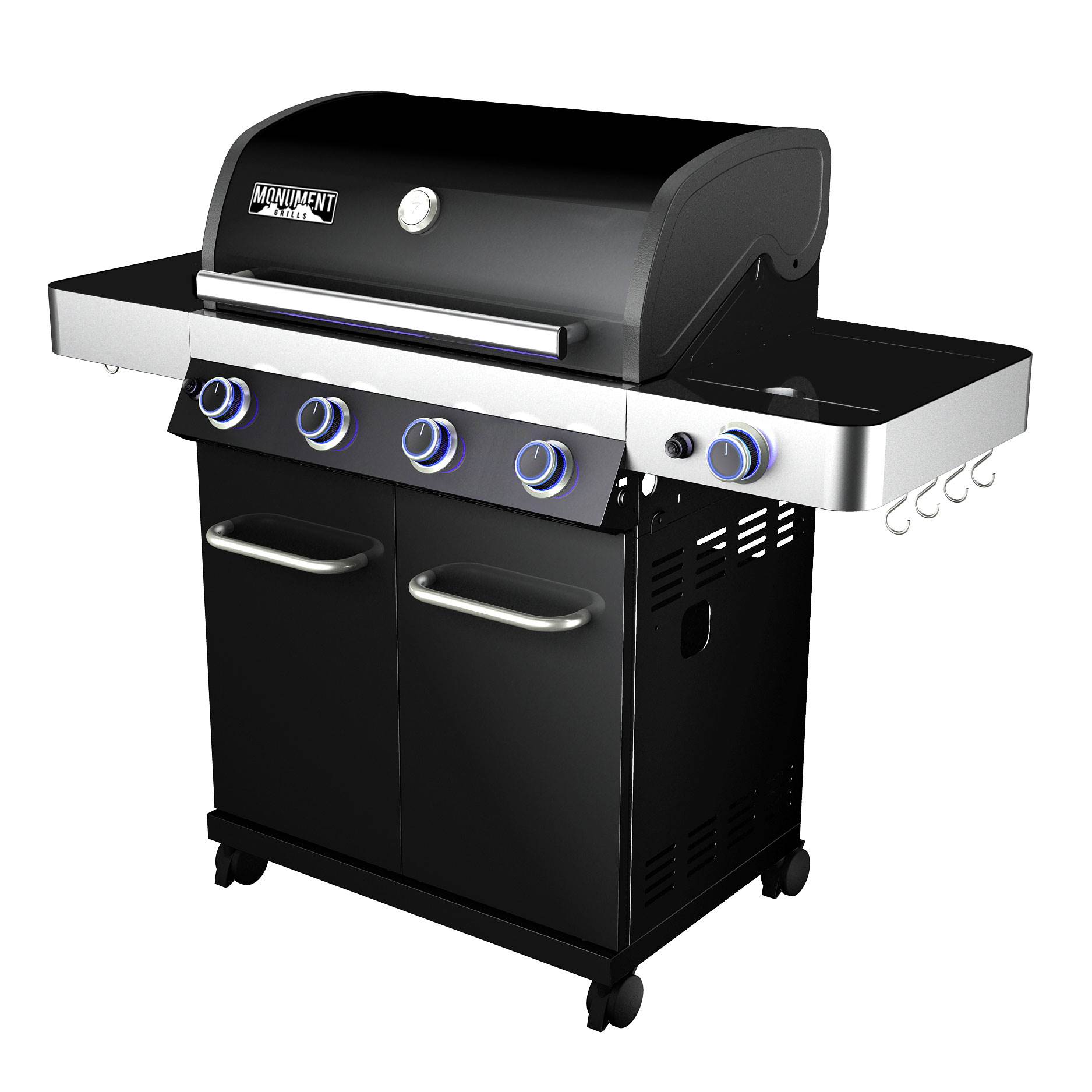 Monument Grills Porcelain 4 Burner Propane Gas Grill with LED Lights