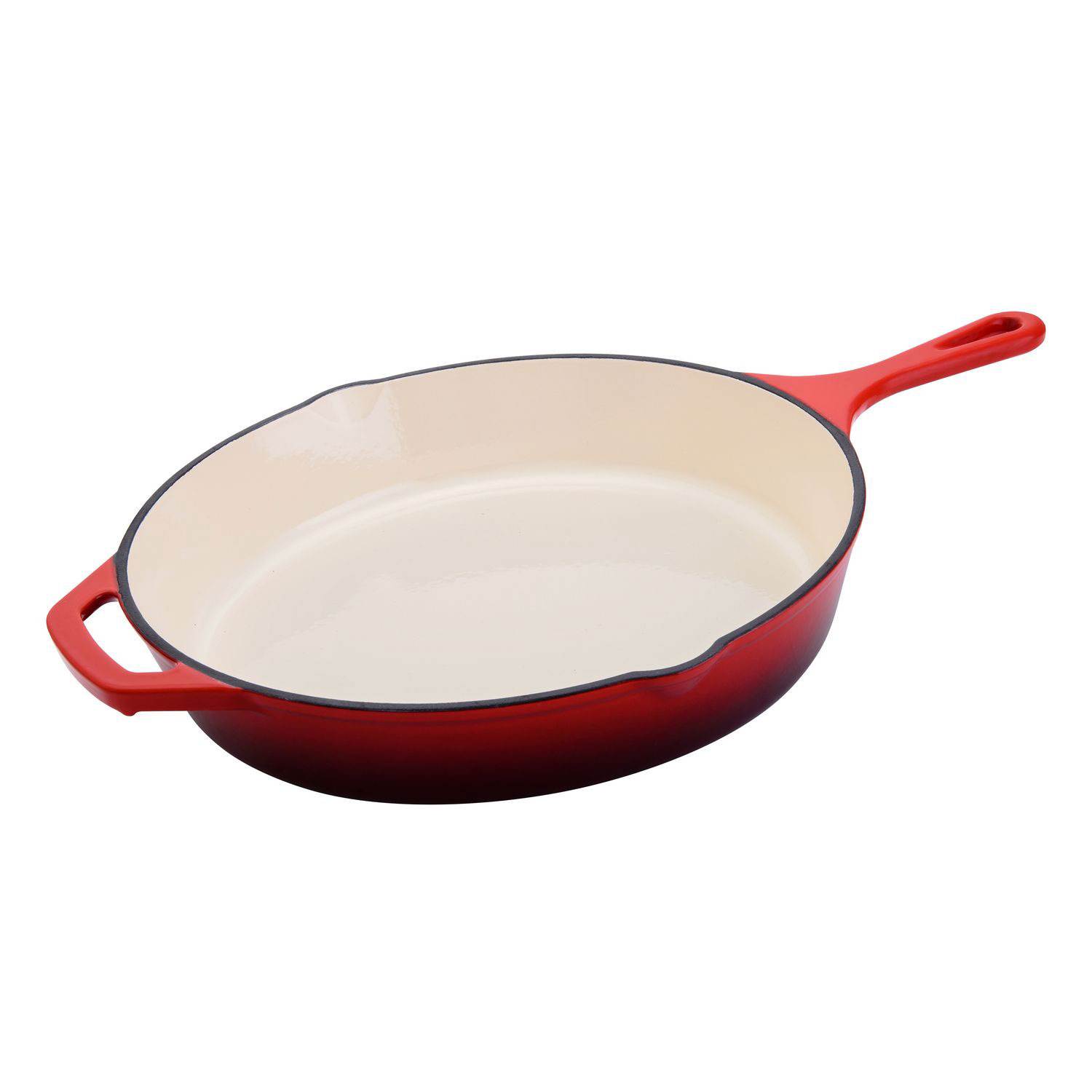Hamilton Beach 12 Inch Enameled Coated Solid Cast Iron Frying Pan, Red