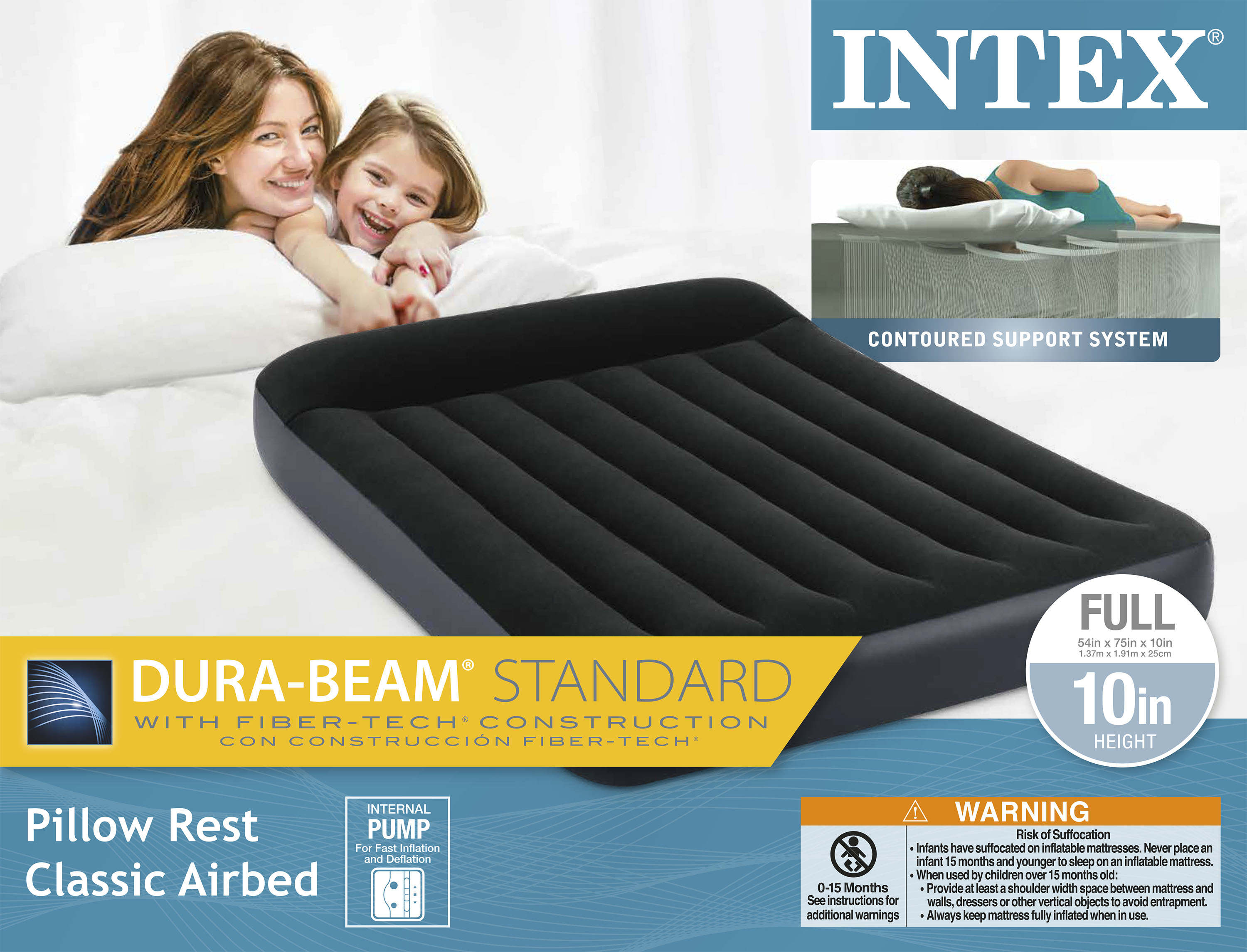 Intex Classic Inflatable Dura Beam Air Mattress Bed w/ Pillow Rest