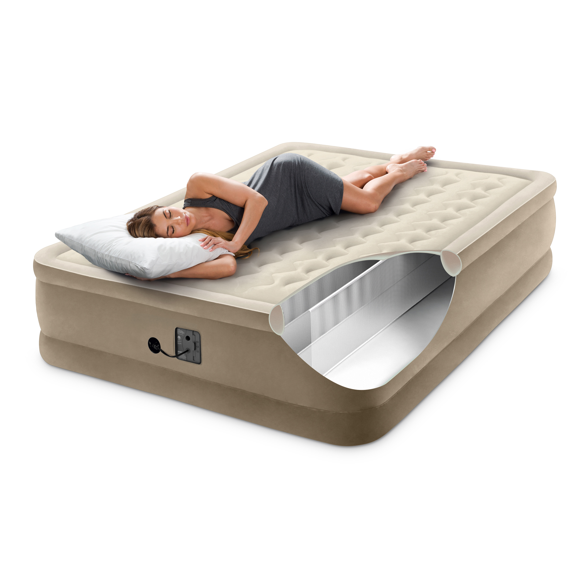 Intex Ultra Plush Fiber Tech Airbed Air Mattress Bed with Built In Pump