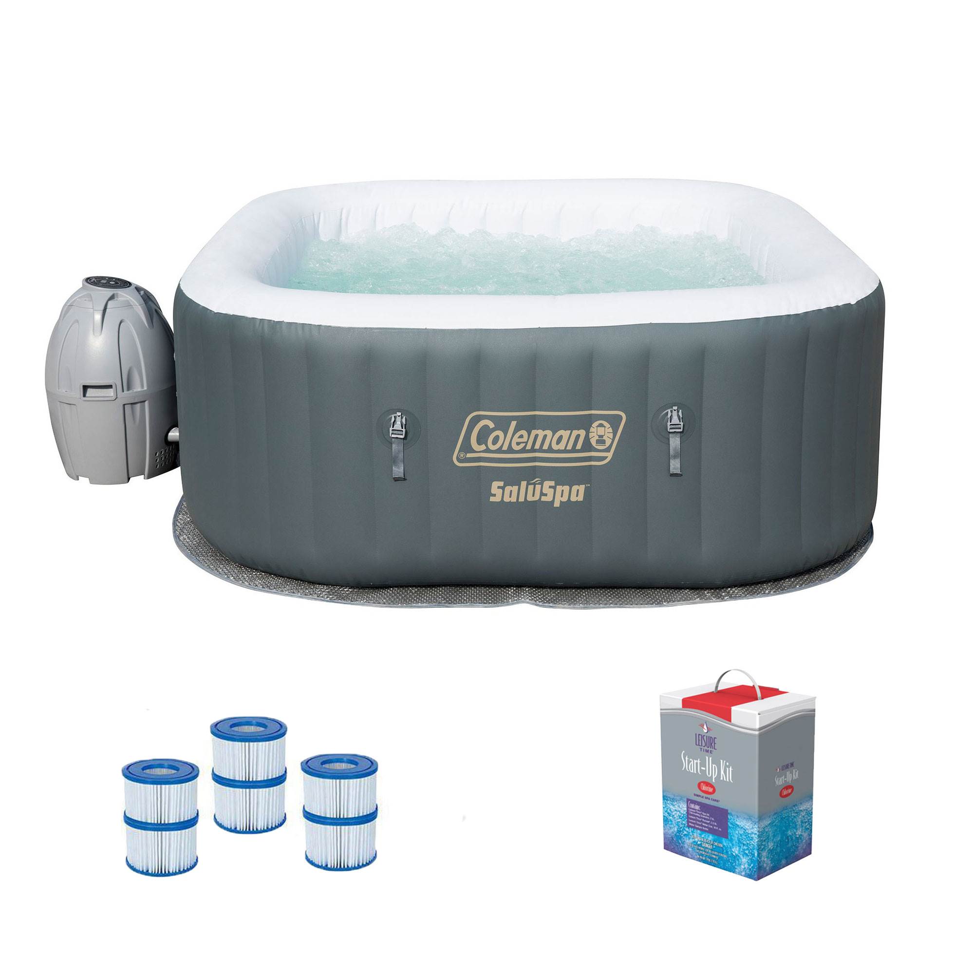 Coleman SaluSpa Inflatable Jacuzzi Hot Tub w/ Spa Chlorine Kit & Filter ...