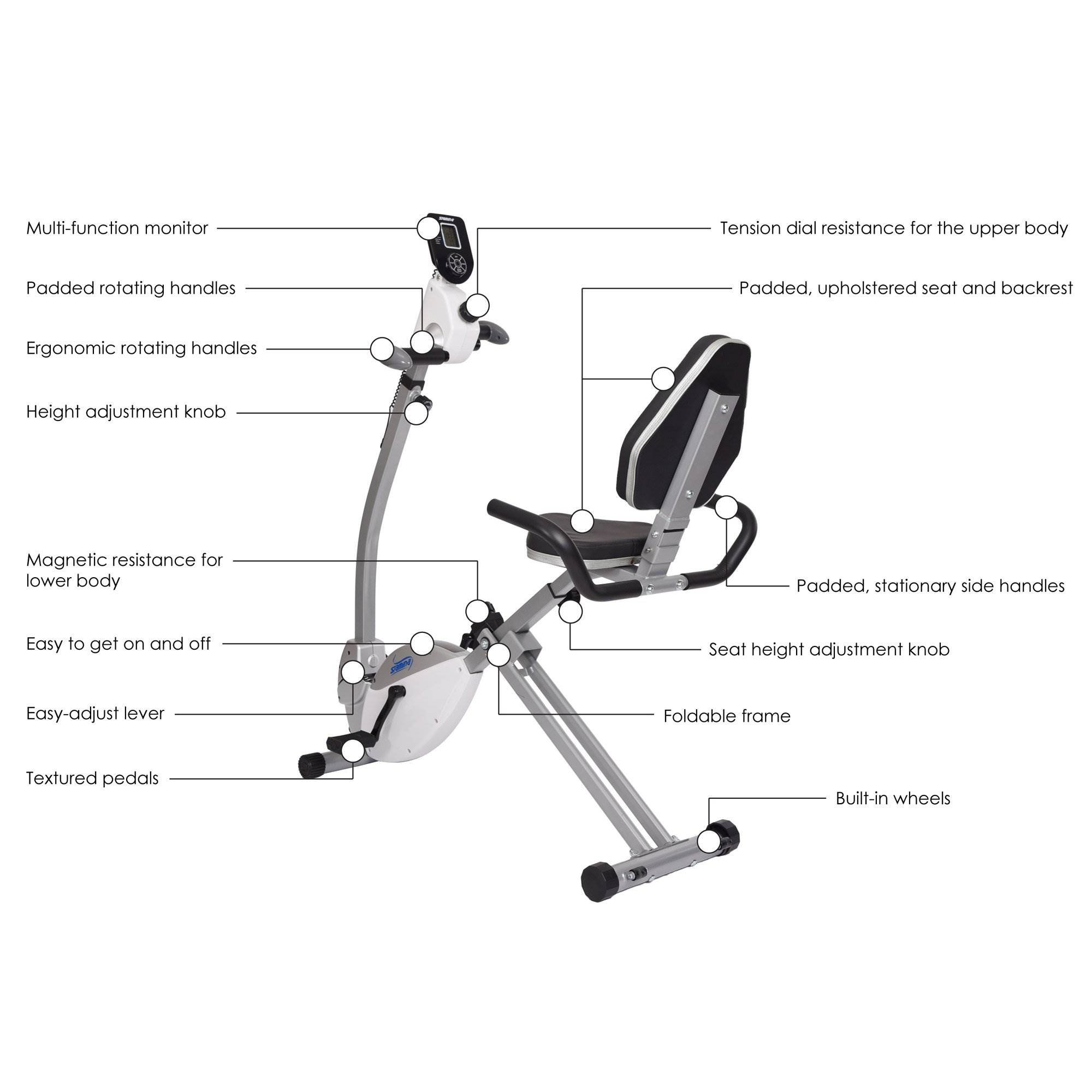 Stamina Products Recumbent Indoor Cardio Bike w/ Upper Body Exerciser ...