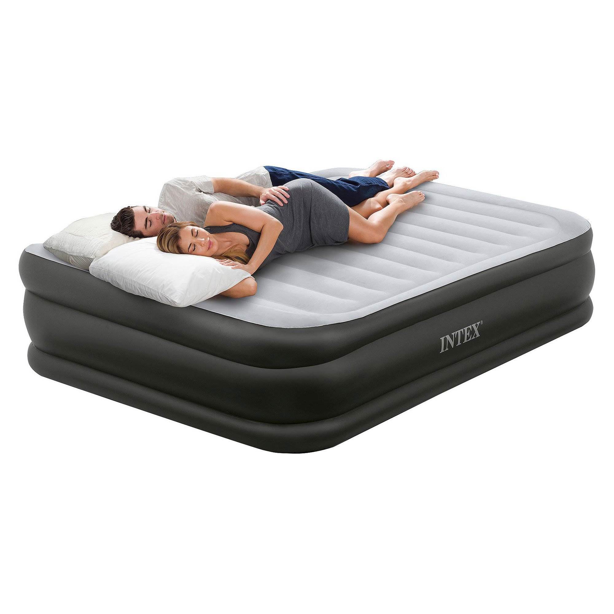 Intex Queen Deluxe Pillow Rest Fiber Tech Raised Air Mattress with Pump