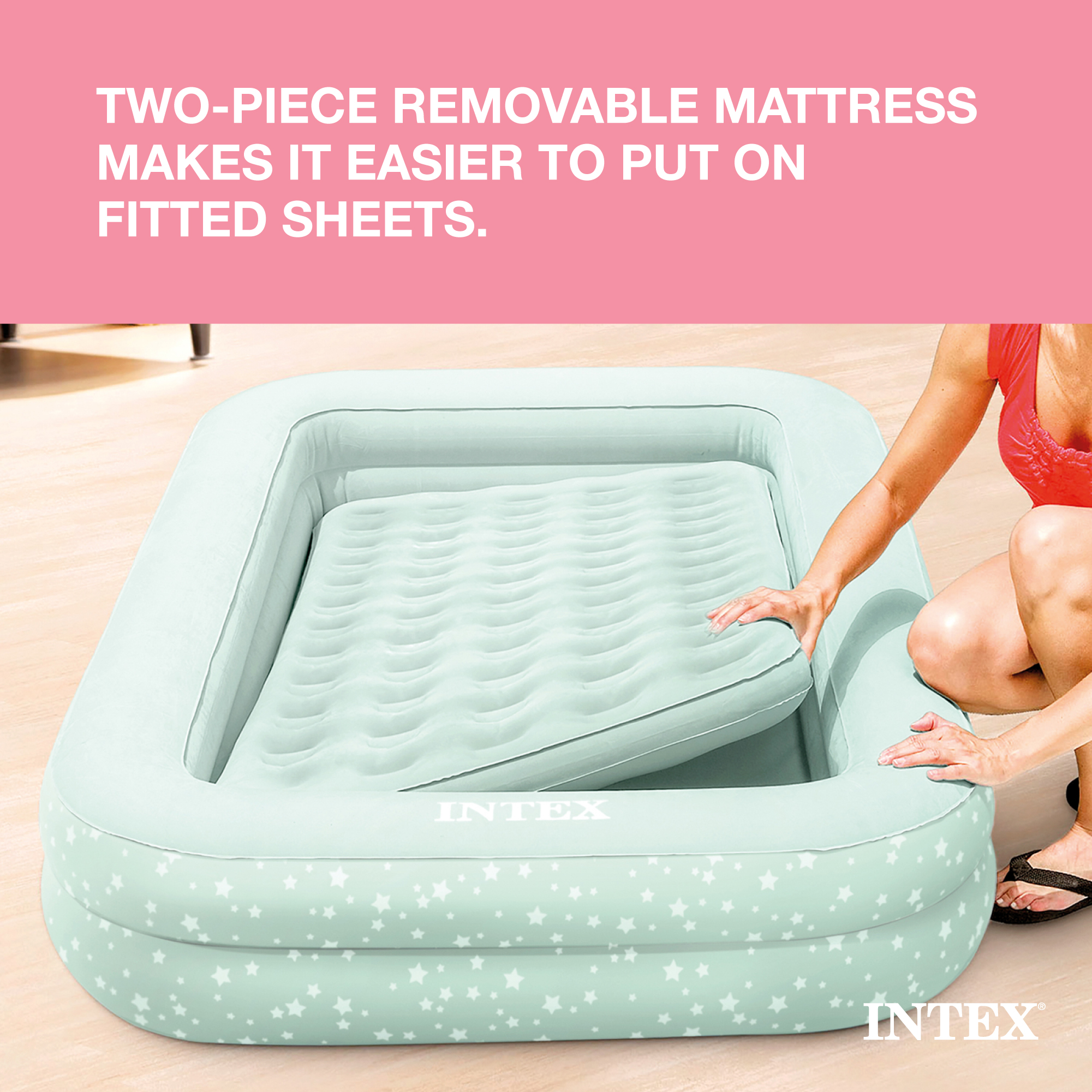 Intex Kids Travel Air Mattress Inflatable Bed with Raised Sides and Hand Pump - Bild 6 von 12