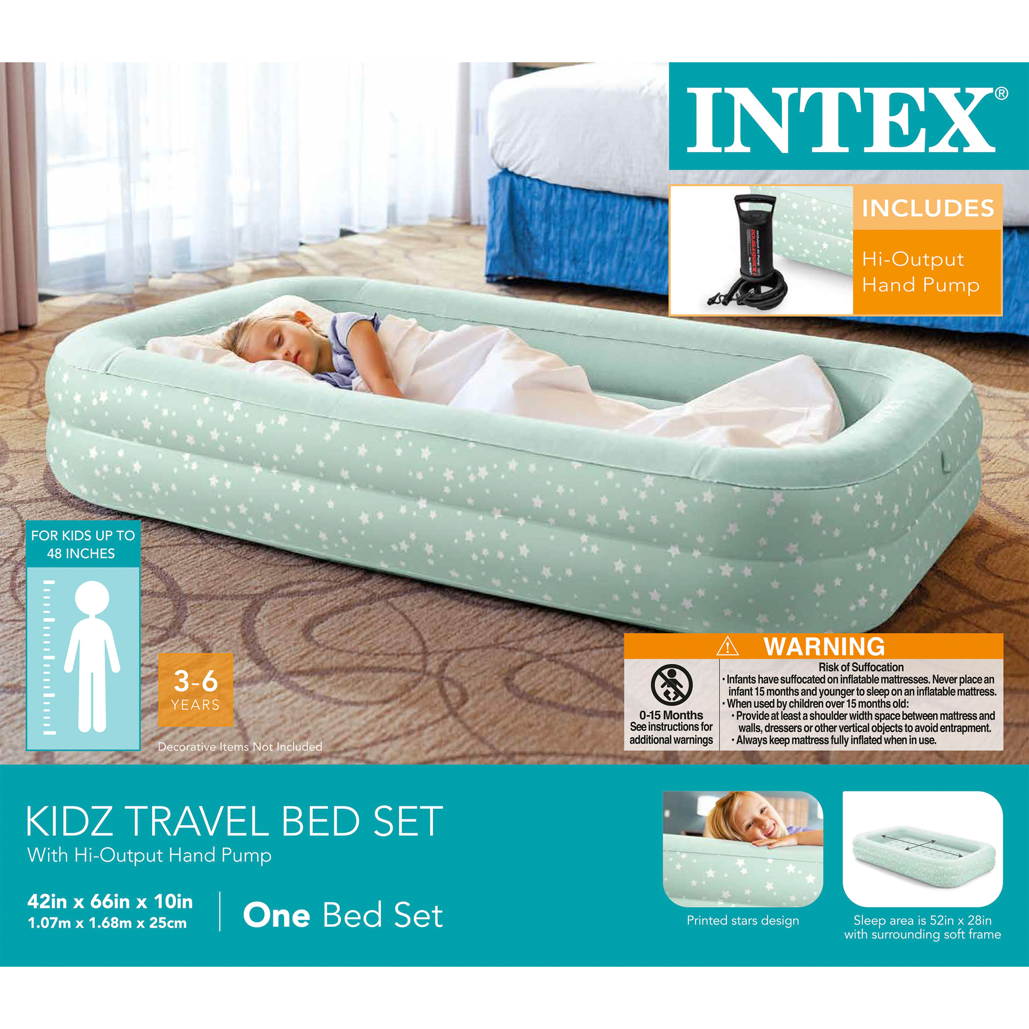 Intex Kids Travel Air Mattress Inflatable Bed with Raised Sides and Hand Pump - Bild 9 von 12