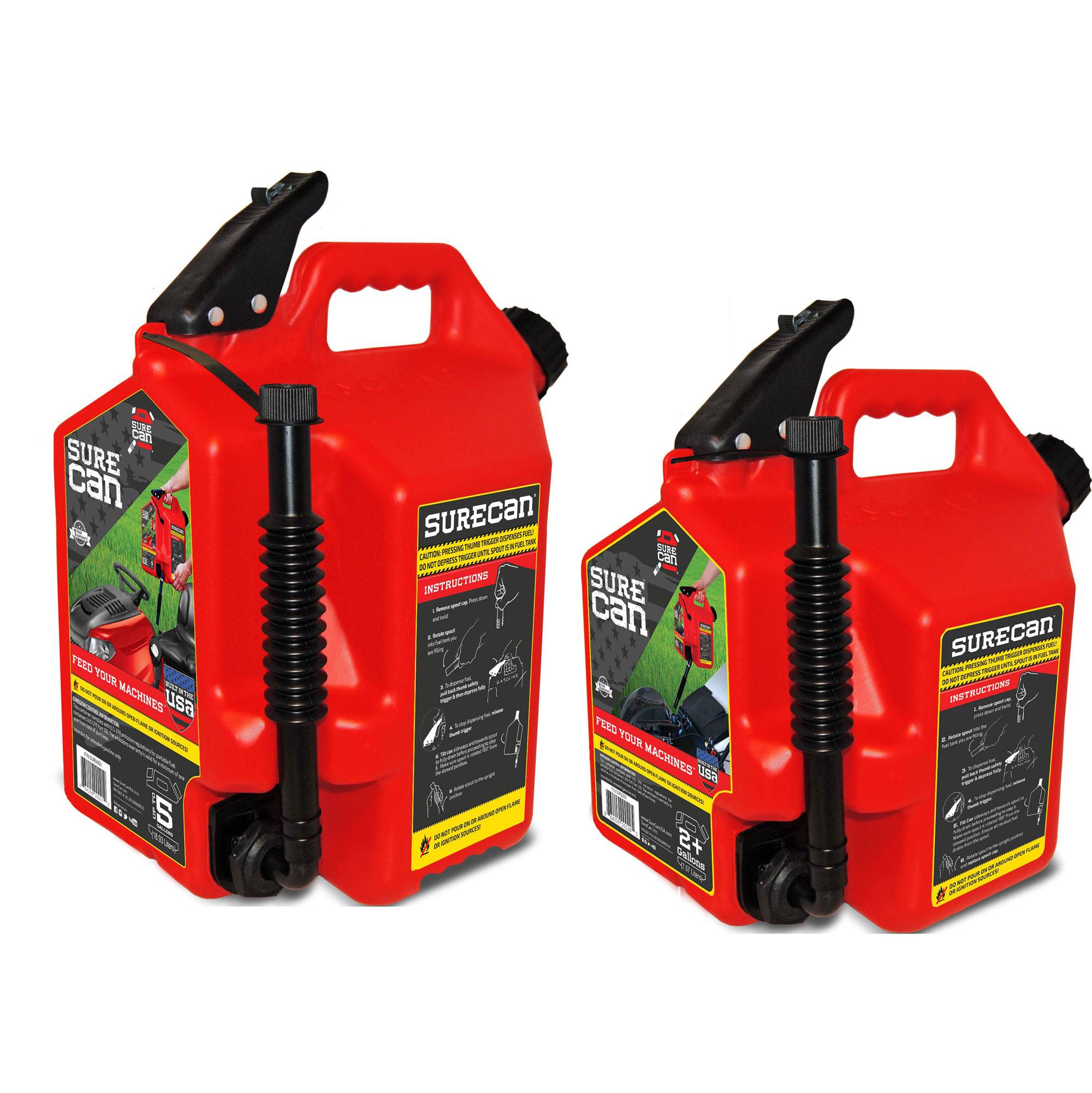 SureCan Self Venting Easy Pour 5 & 2.2 Gal Flow Control Gas Containers