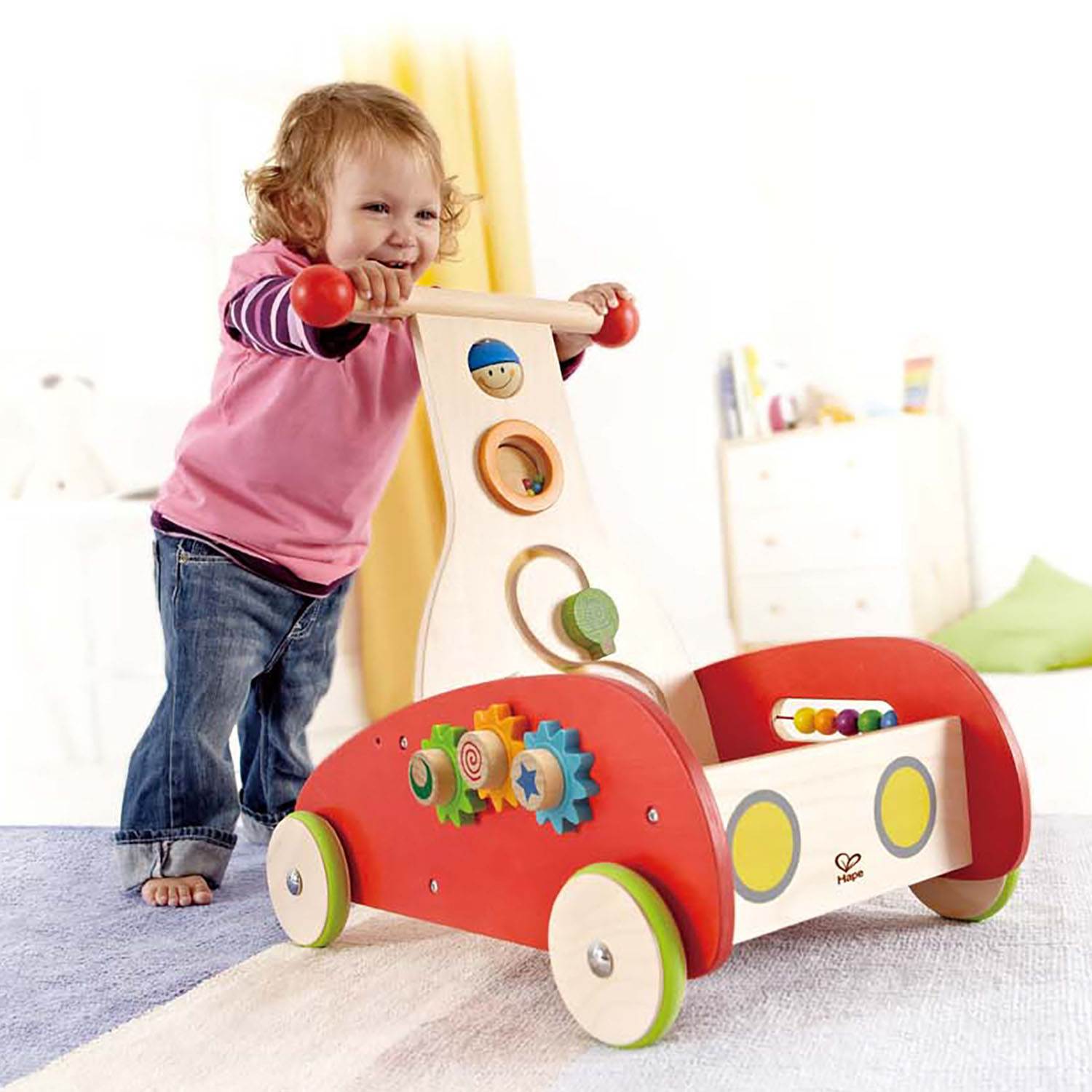 Hape Toys Toddler Baby Push & Pull Toy Wonder Walker Cart with Blocks ...