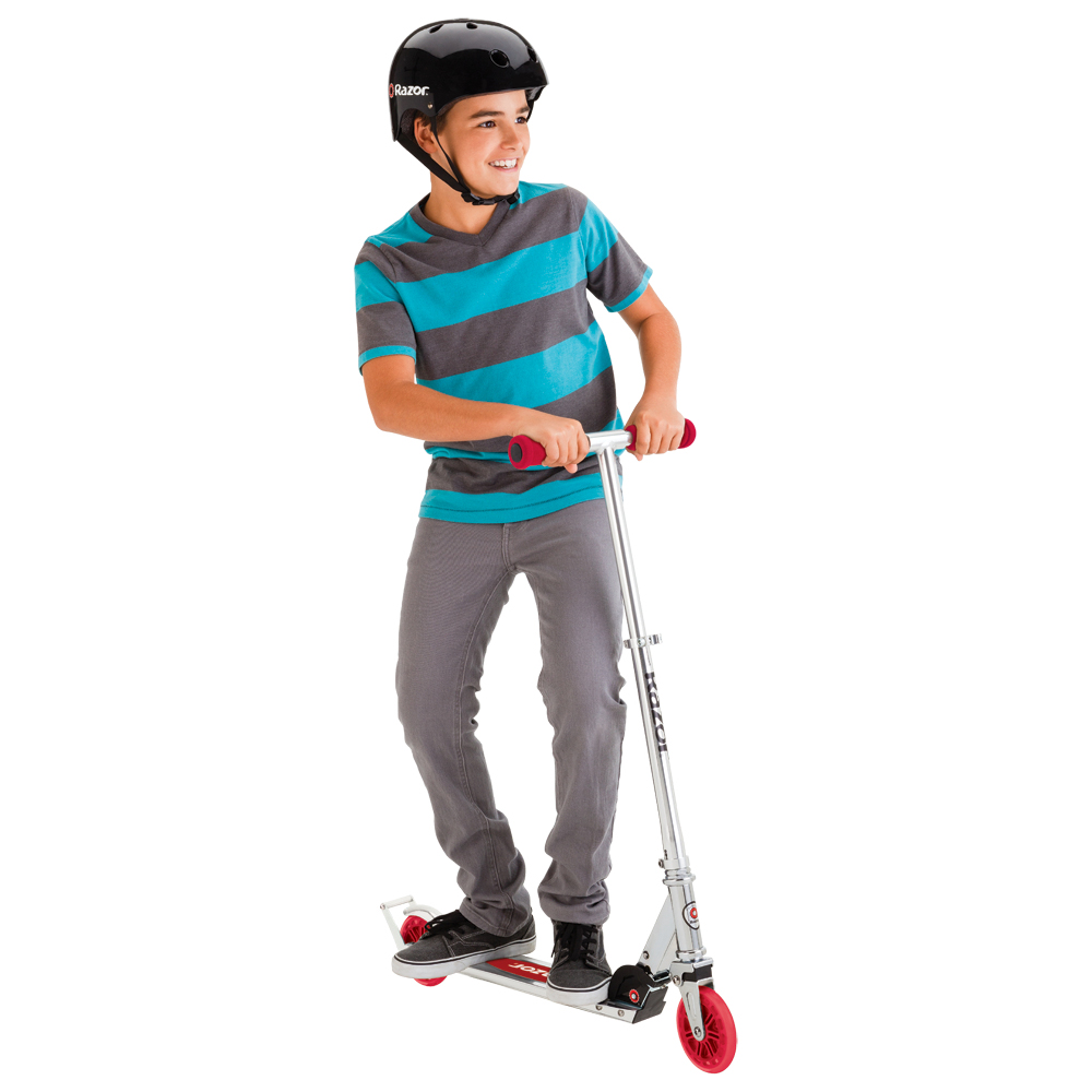 Razor A3 Folding Aluminum Kick Kids Riding Scooter w/ Wheelie Bar, Red
