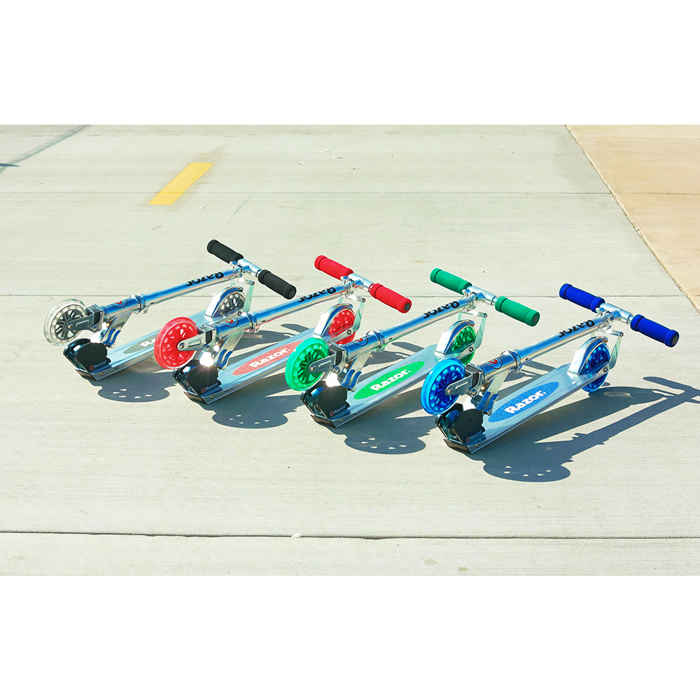 Razor A3 Folding Aluminum Kick Kids Riding Scooter w/ Wheelie Bar, Red