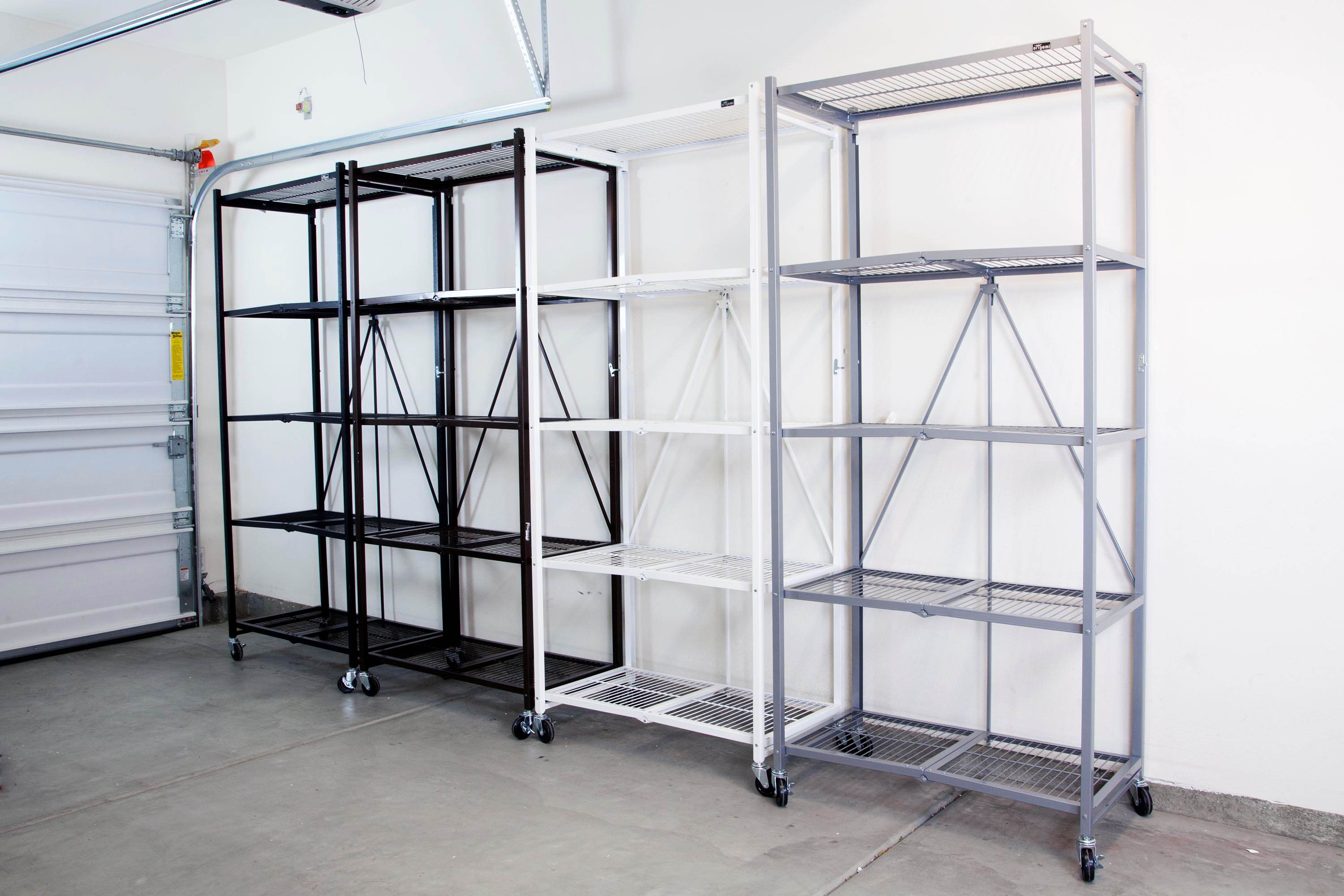 Origami Large Wheeled 5-Shelf Folding Steel Wire Shelving, Black (21