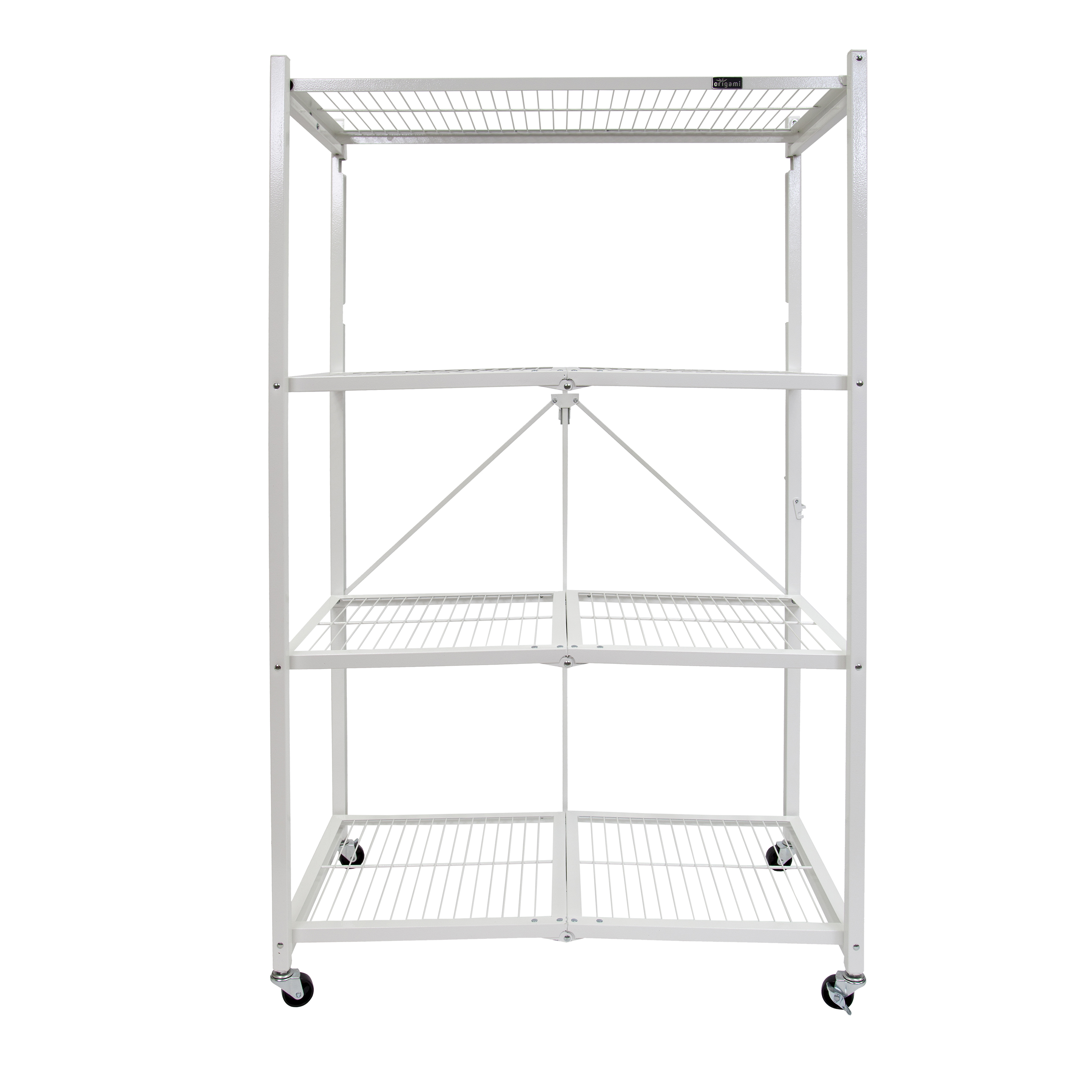 Origami Wheeled 4Shelf Folding Steel Wire Shelving, White, 2 Pack