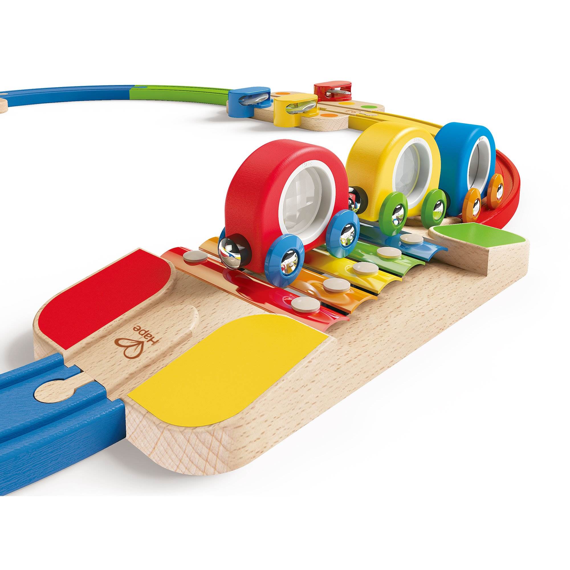 Hape Musical Rainbow Railway Kids Toy Wooden Train Play Set with Track