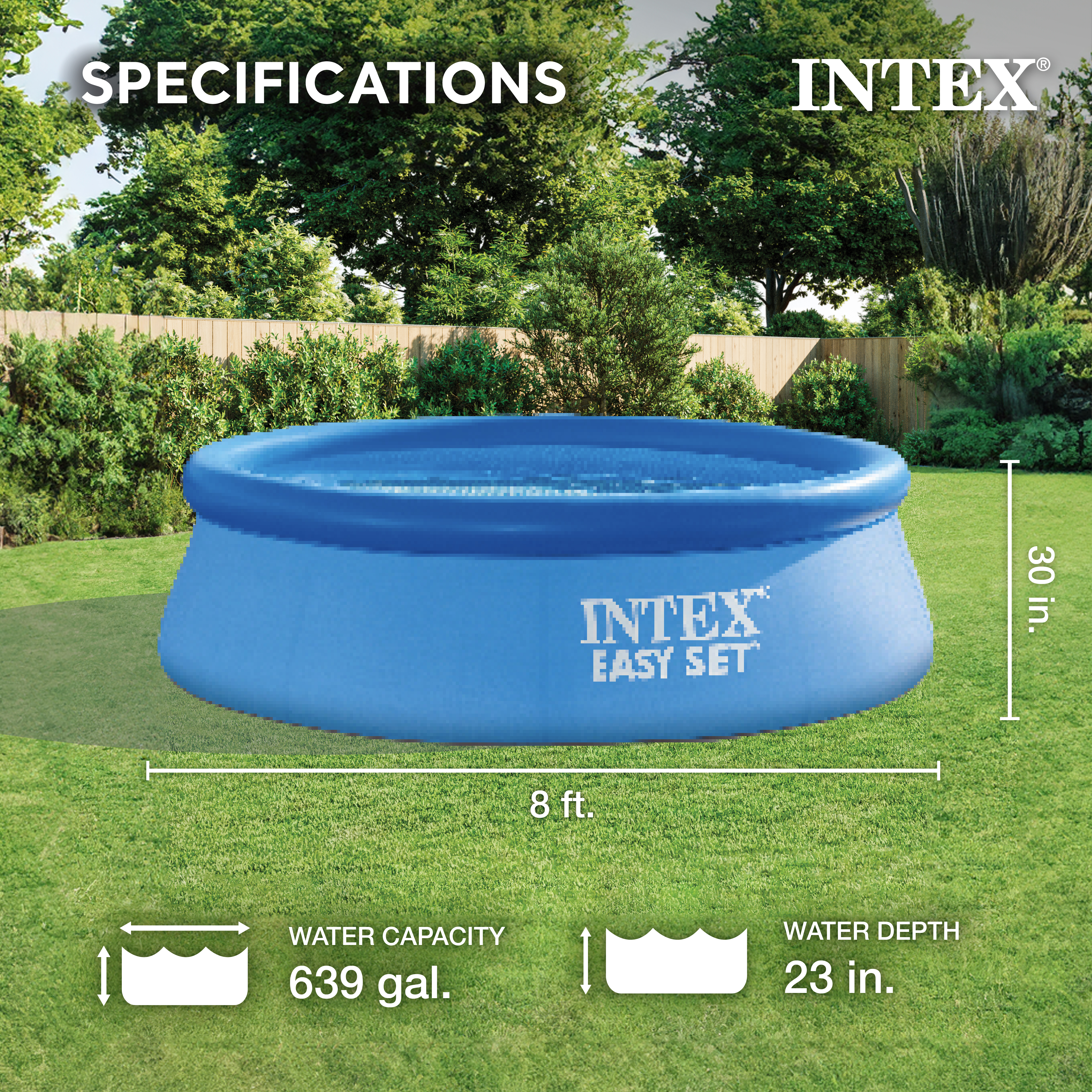 INTEX 8' x 30" Easy Set Inflatable Above Ground Swimming Pool with Pump & Cover - Picture 2 of 10