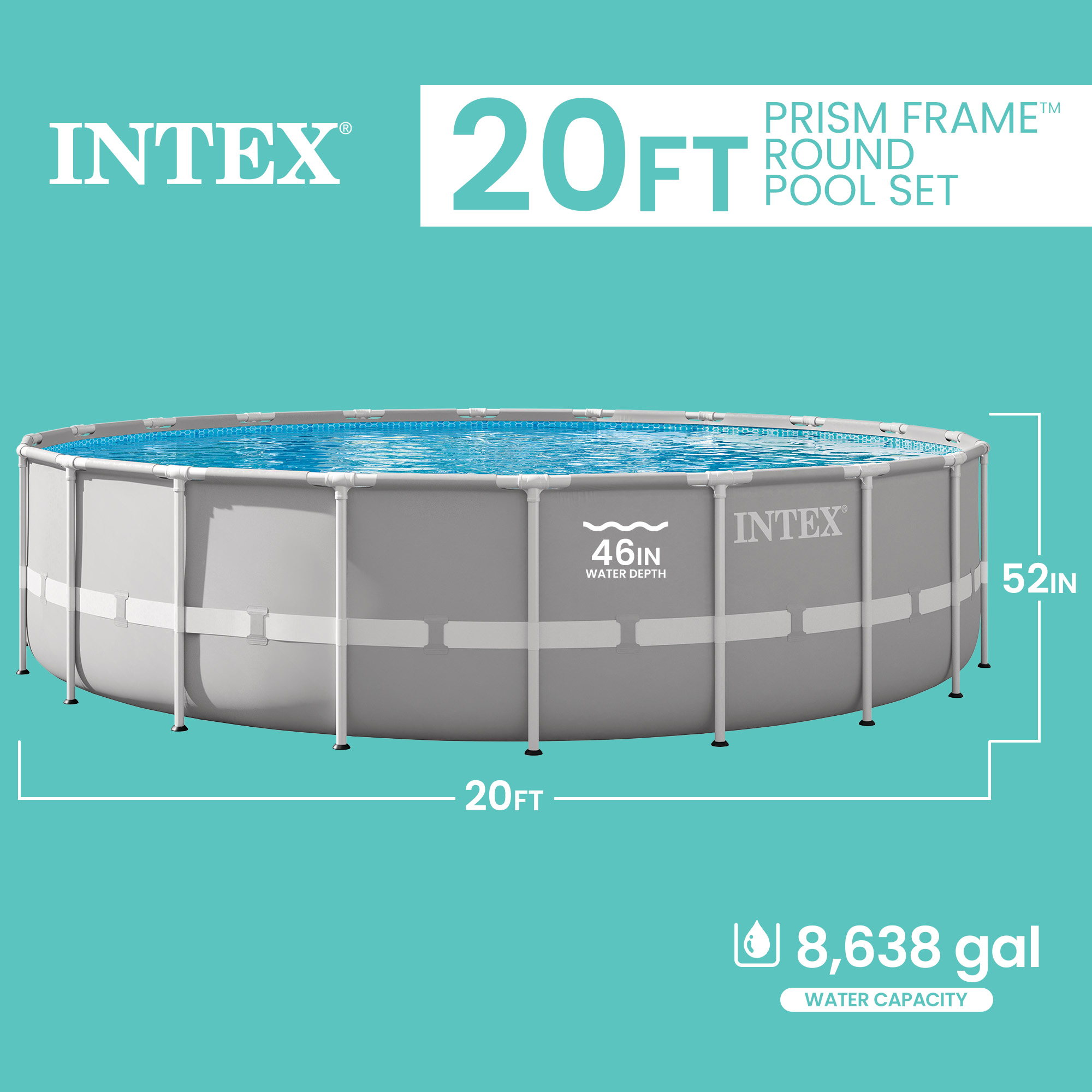 Intex 20ft x 52in Prism Frame Above Ground Pool Set with Filter