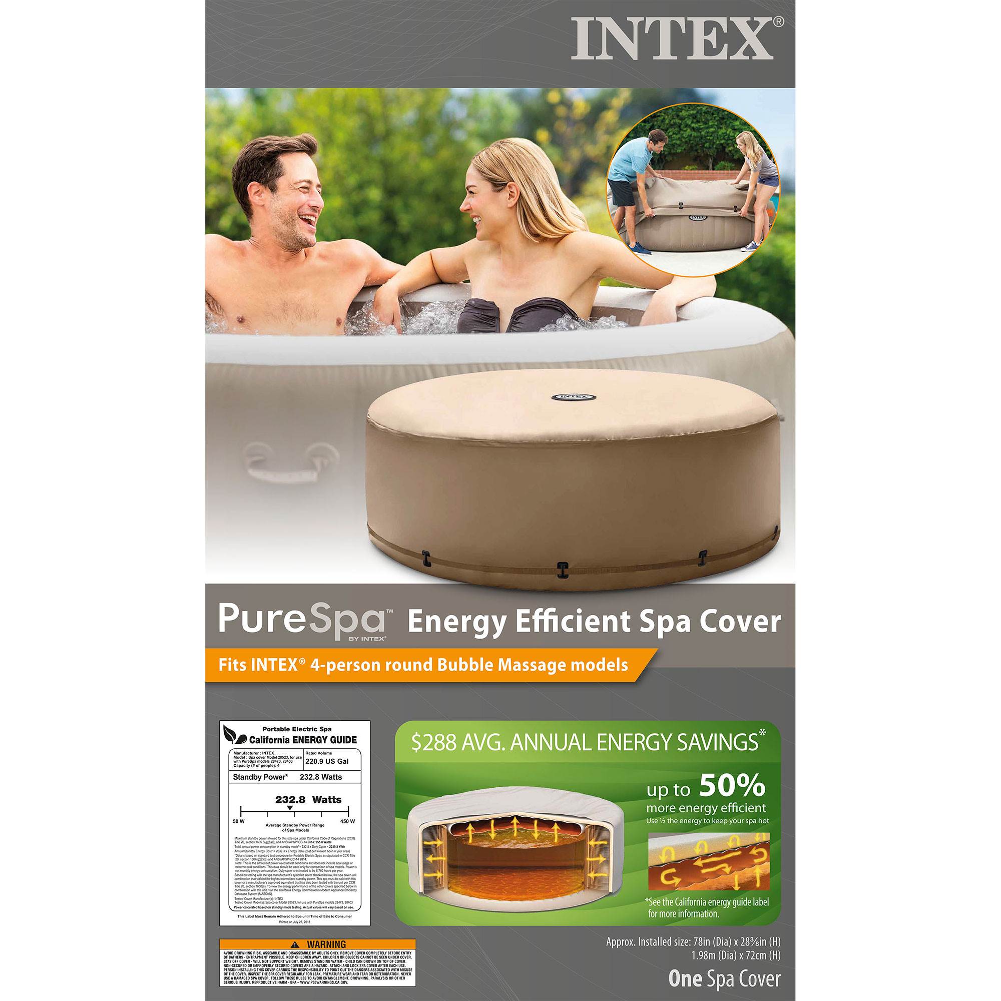 Intex 4 Person Round PureSpa Energy Efficient Spa Hot Tub Replacement