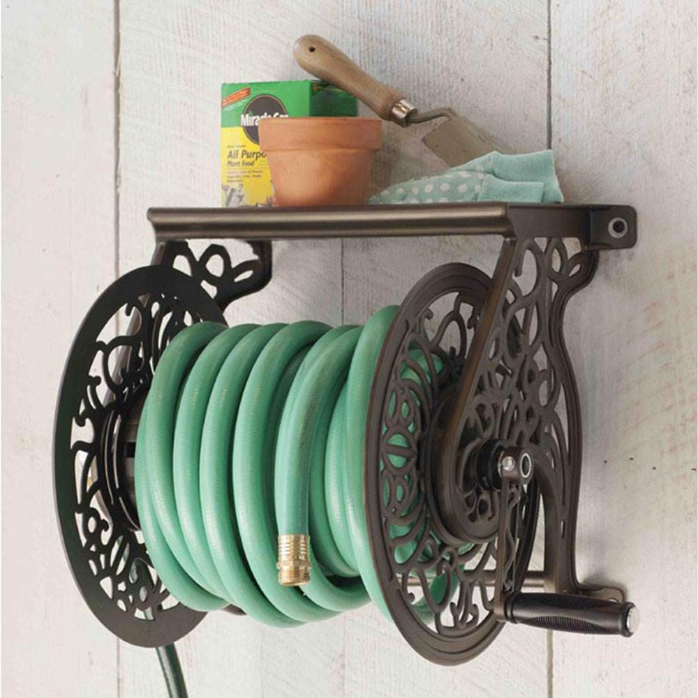 Liberty Garden Decorative Metal Garden Water Hose Wall Mounted Reel