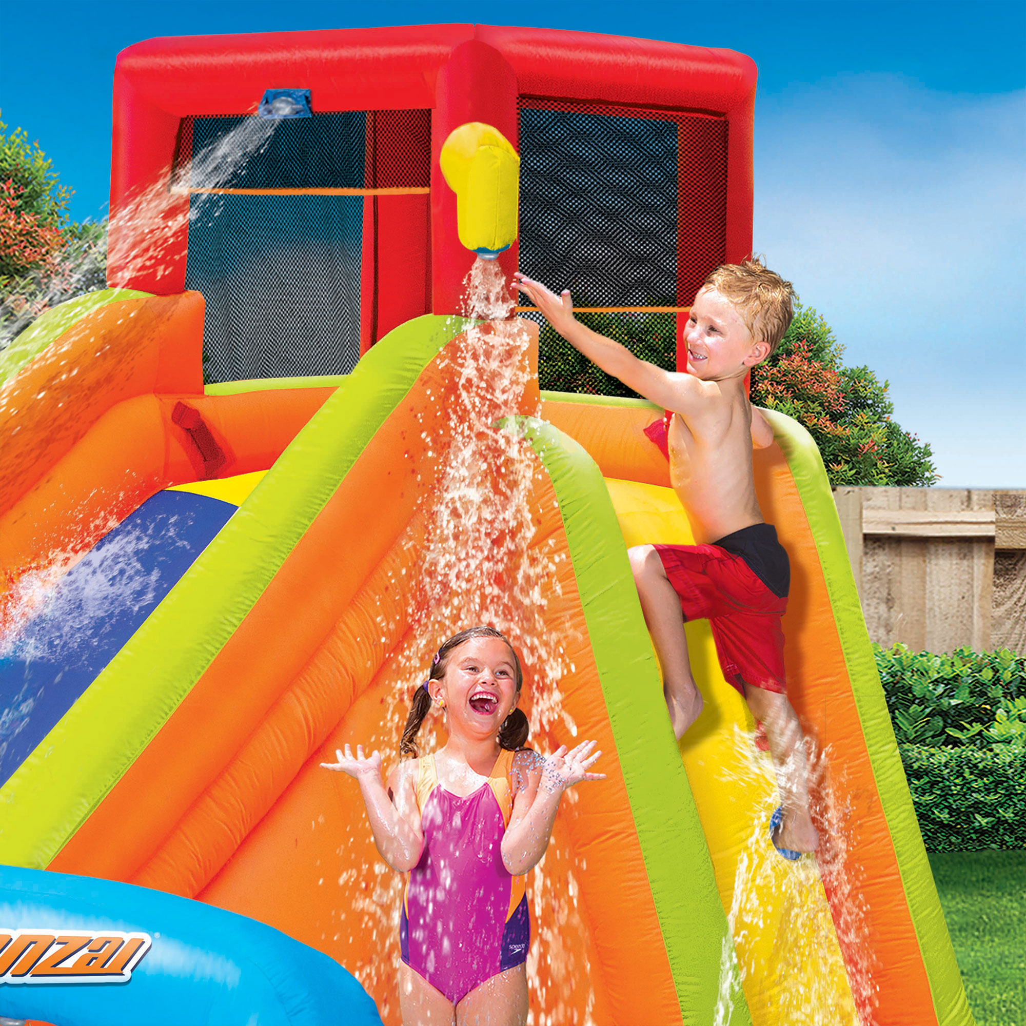 banzai inflatable outdoor lazy river adventure water park slide & pool