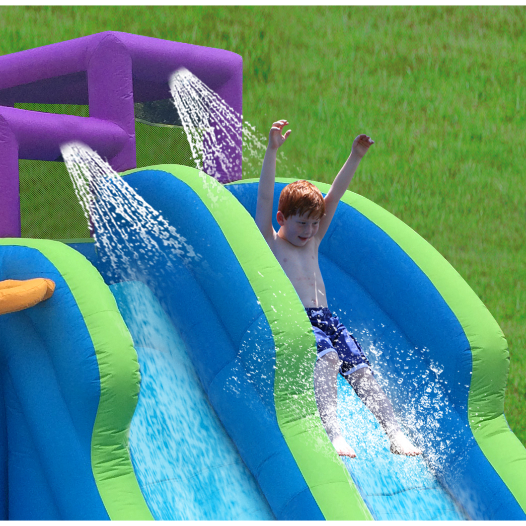 RipTide Triple Fun Inflatable PVC Water Park with 3 Slides & Obstacle