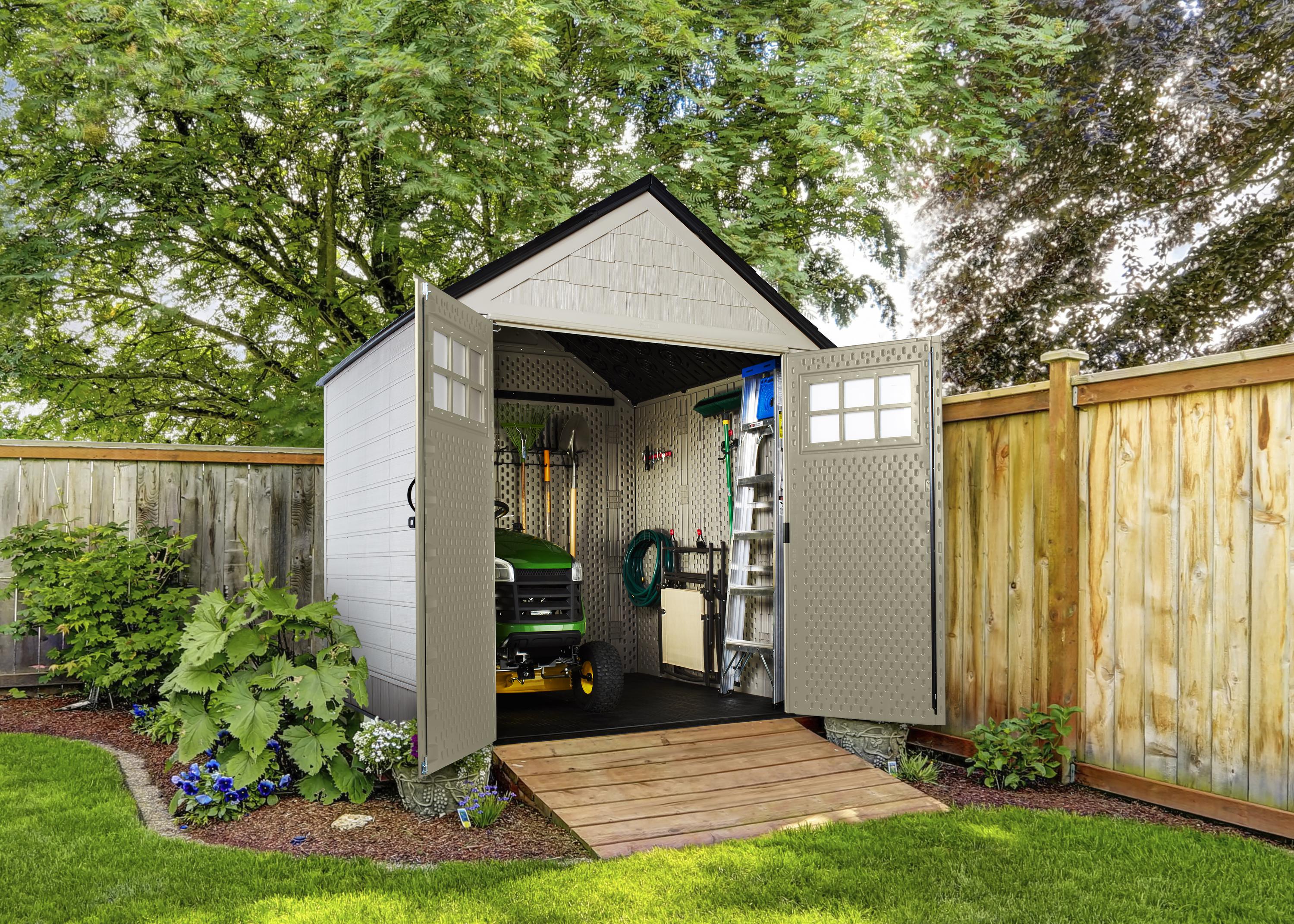 Rubbermaid 7x7 Ft Weather Resistant Resin Outdoor Storage Shed, Sand ...