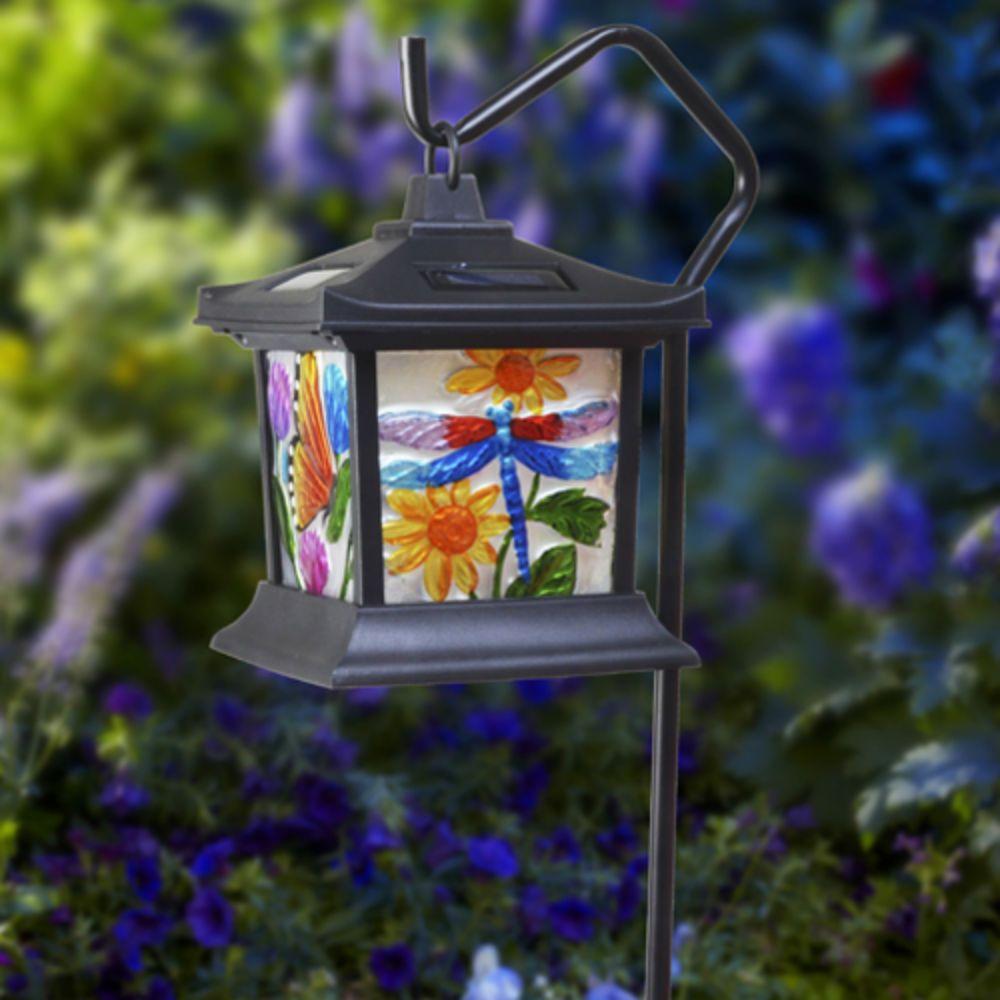 Moonrays Floral Stained Glass Solar Powered LED Garden Outdoor Metal