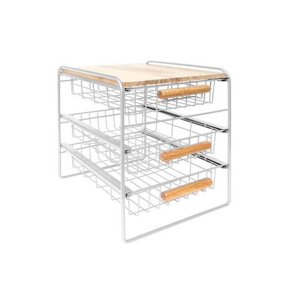 Origami Kitchen Countertop 3 Drawer Wood Top Organizer White