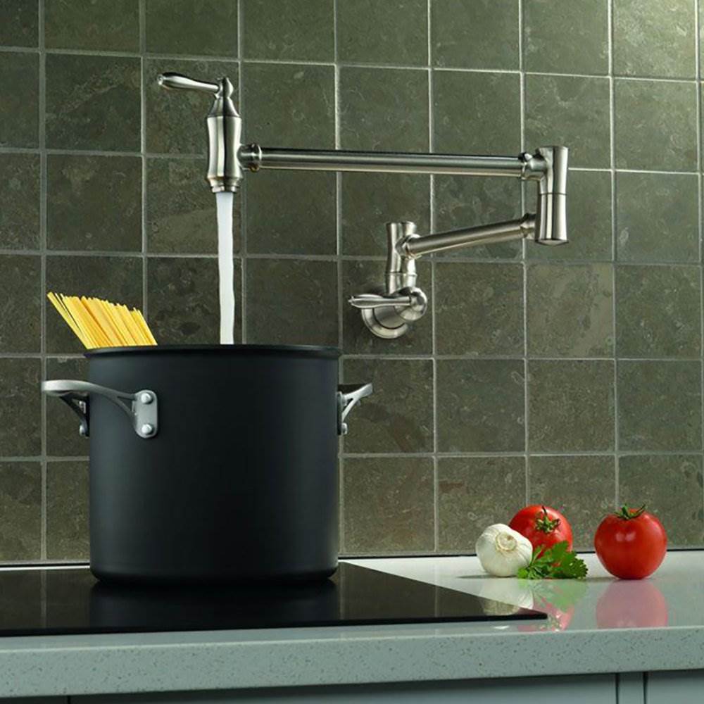 Delta Faucets Victorian Home Pot Filler Wall Faucet, Polished Nickel