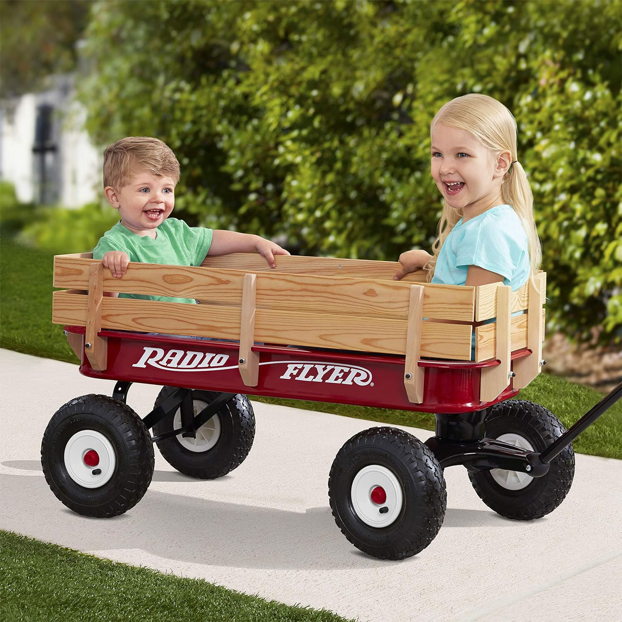 Radio Flyer Full Size Classic Steel and Wood Pull Along Wagon, Red