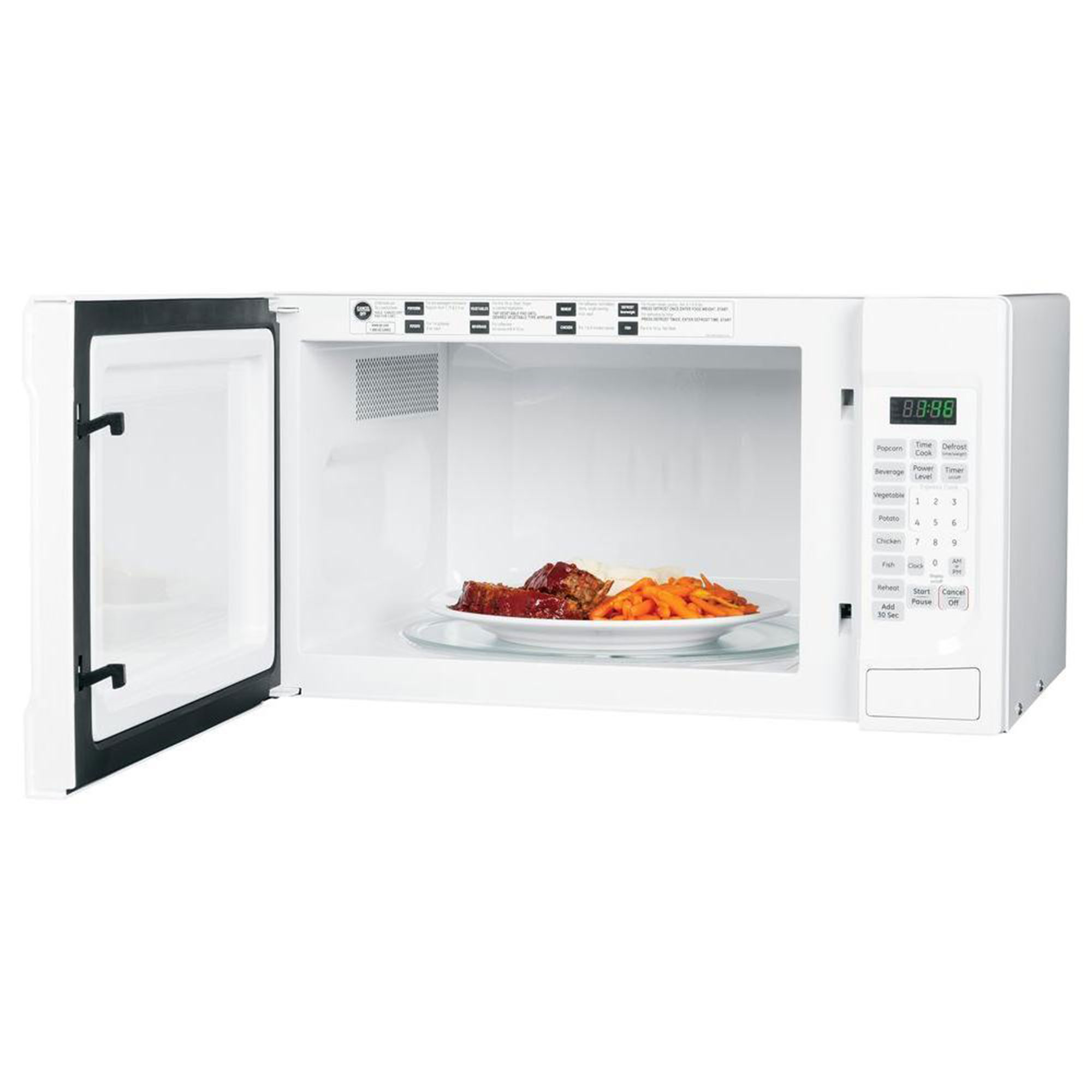 GE 1.4cu ft 1100 Watt Countertop Microwave, White (Refurbished) (Open