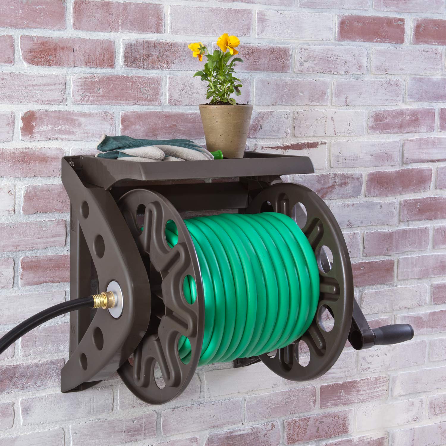 Liberty Garden 225 Foot Liberty Basics Wall Mounted Hose Reel, Brown ...