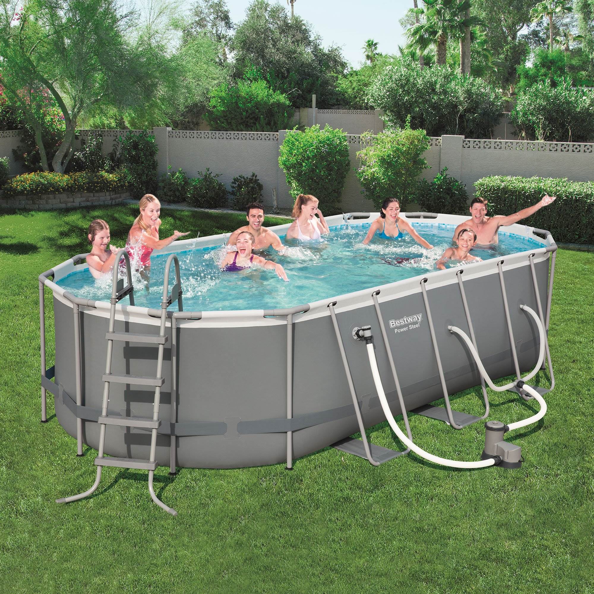 swimming pools bestway power steel 18ft x 48in round above ground swimming pool frame gray framed swimming pools