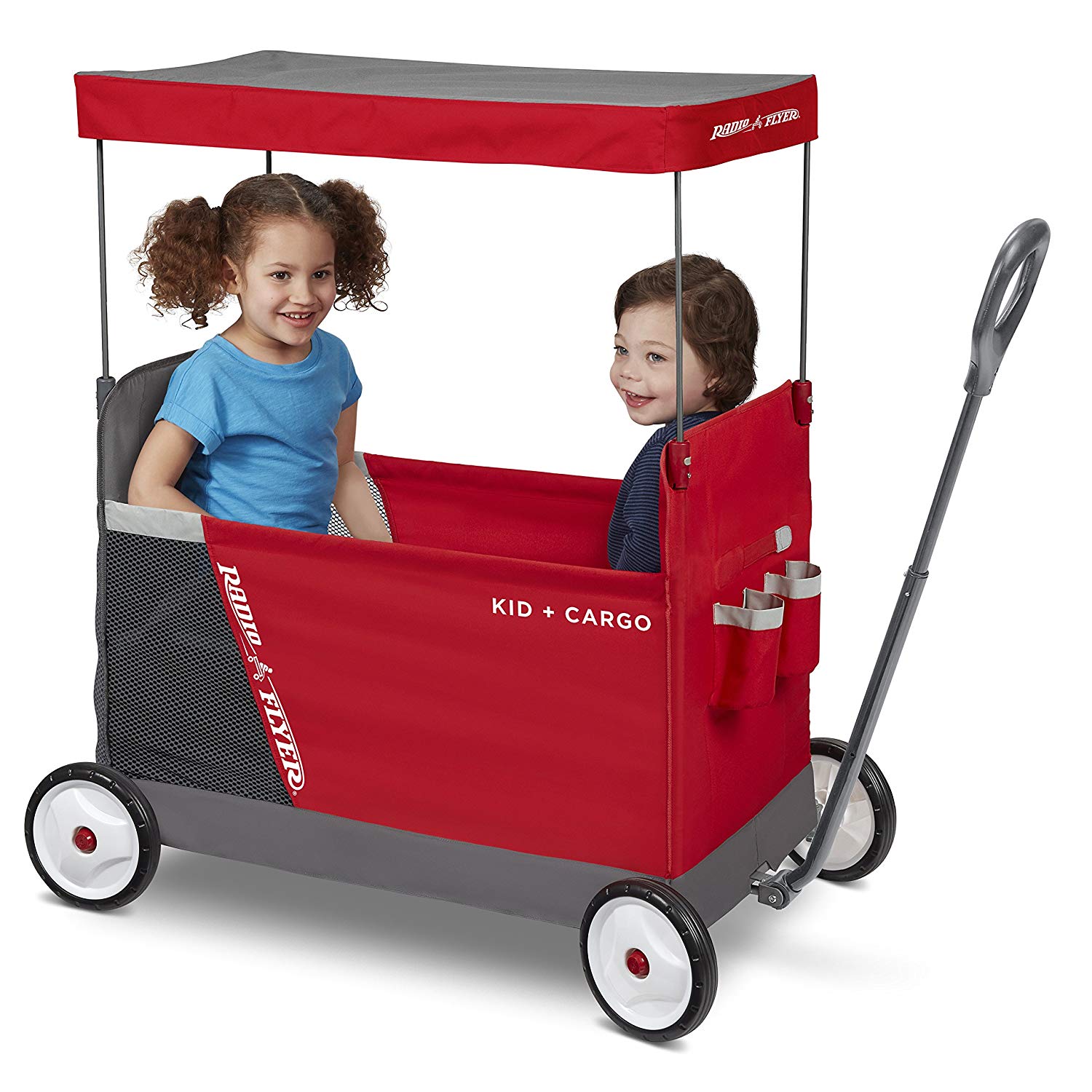 Radio Flyer Kid & Cargo Folding Wagon with 2 Seats and Canopy, Red ...