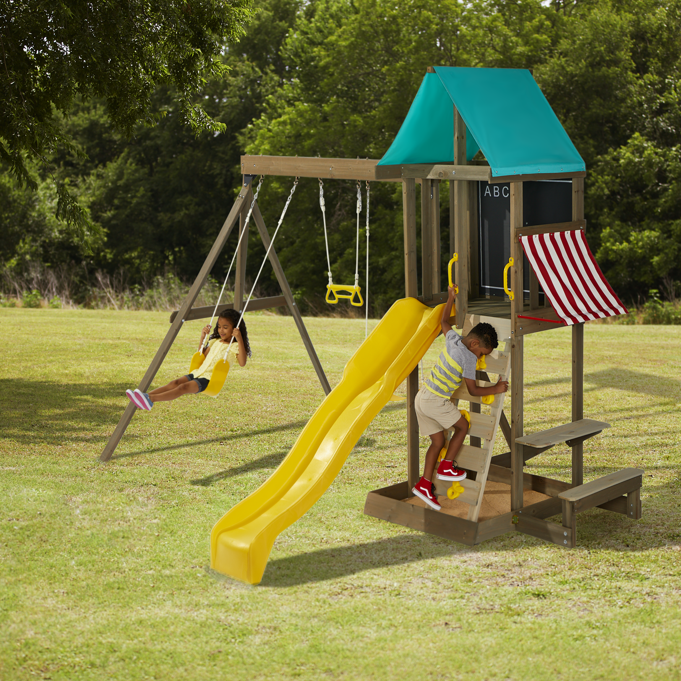 kidkraft newport wooden swing set