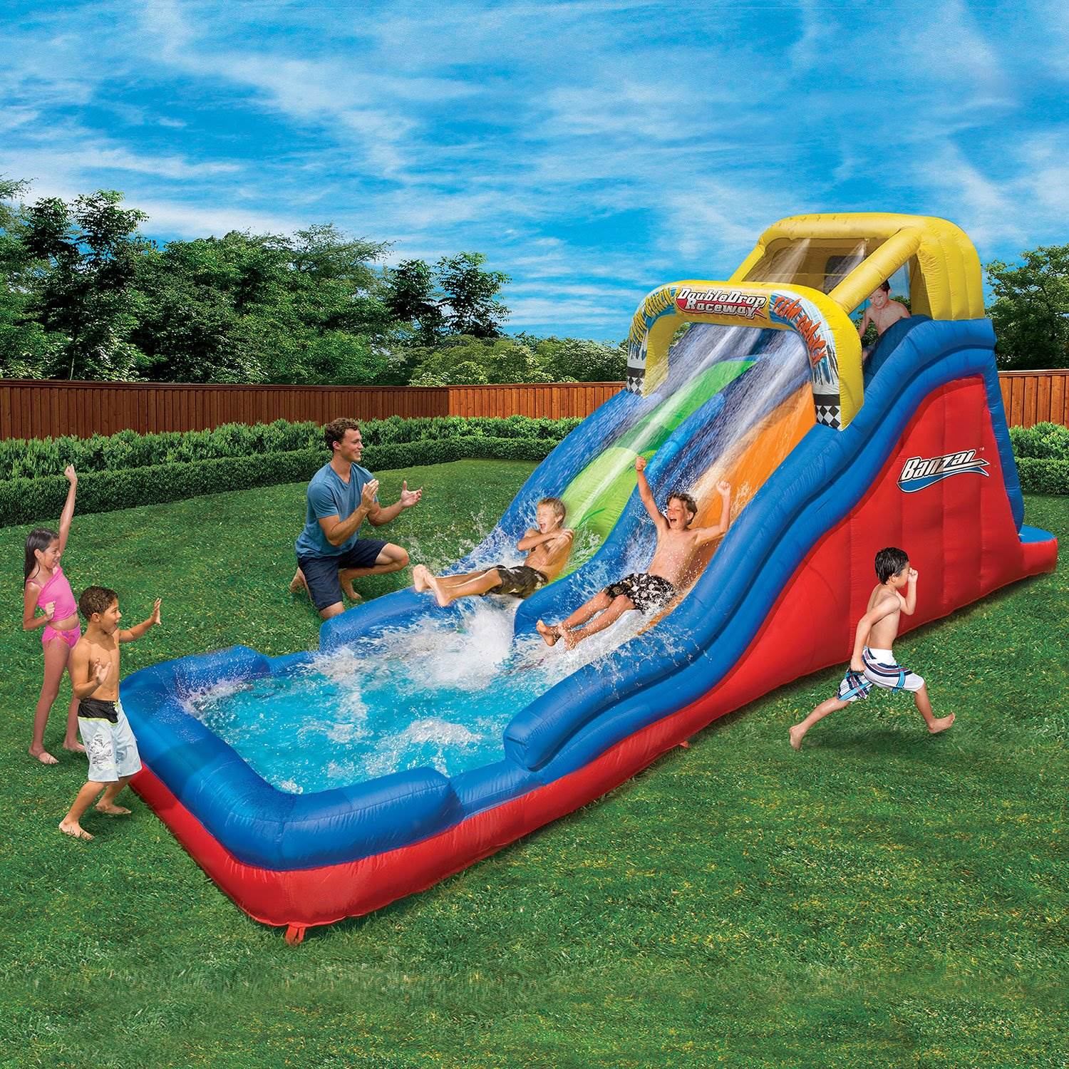 Banzai Double Drop Raceway 2 Lane Inflatable Kids Bounce Water Slide ...