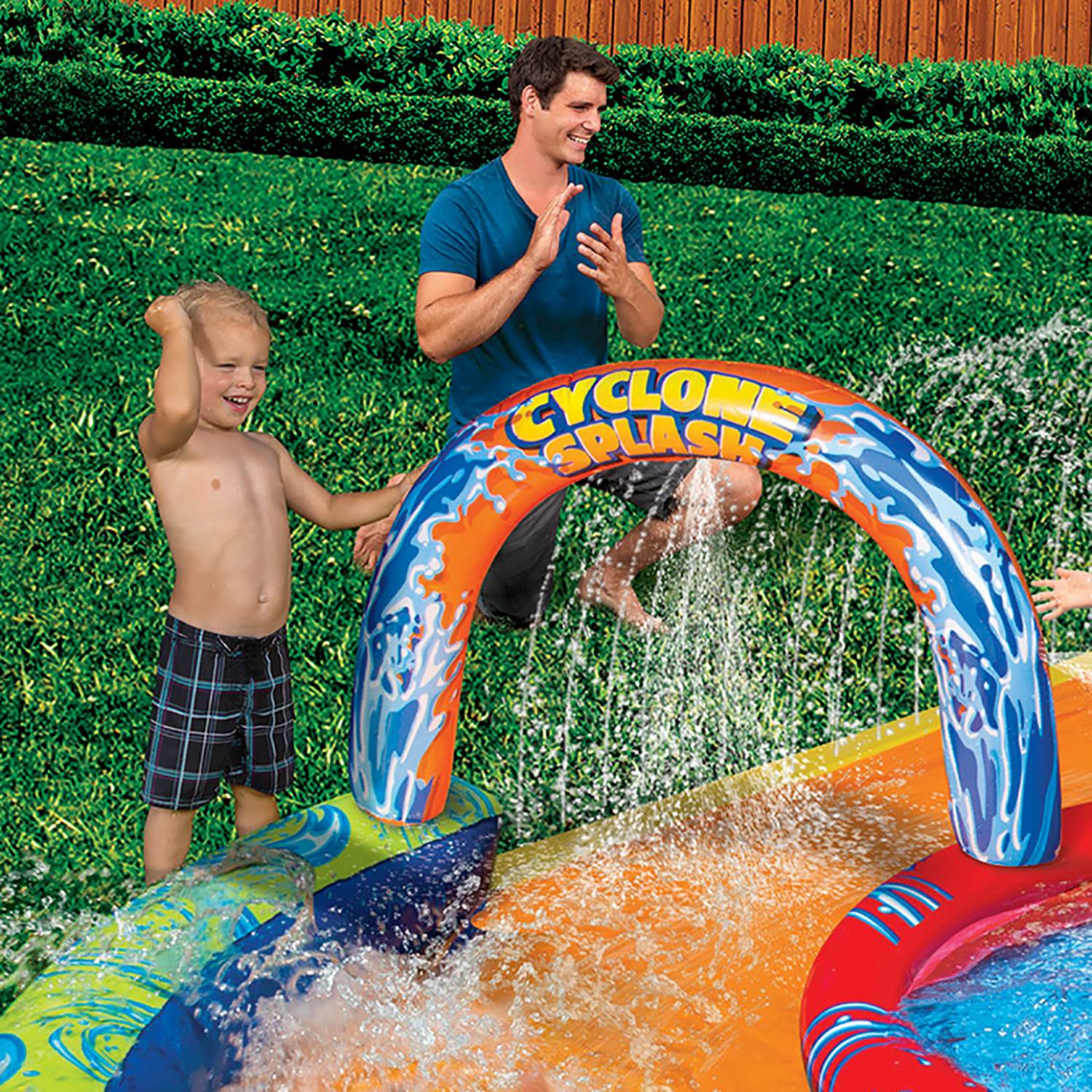 banzai cyclone splash park inflatable with sprinkling slide and water aqua pool