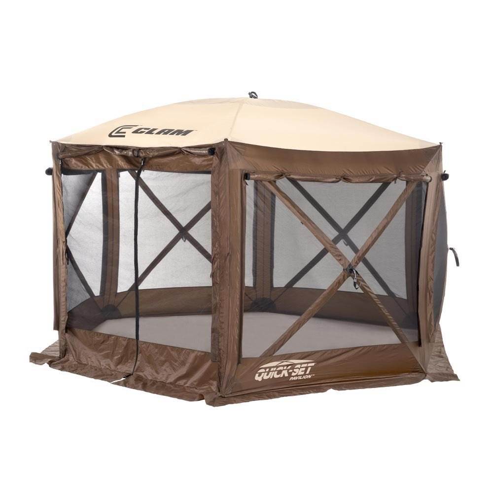 Clam Quickset Pavilion Brown 8 Person Tent and 150 x 150 Inch Floor