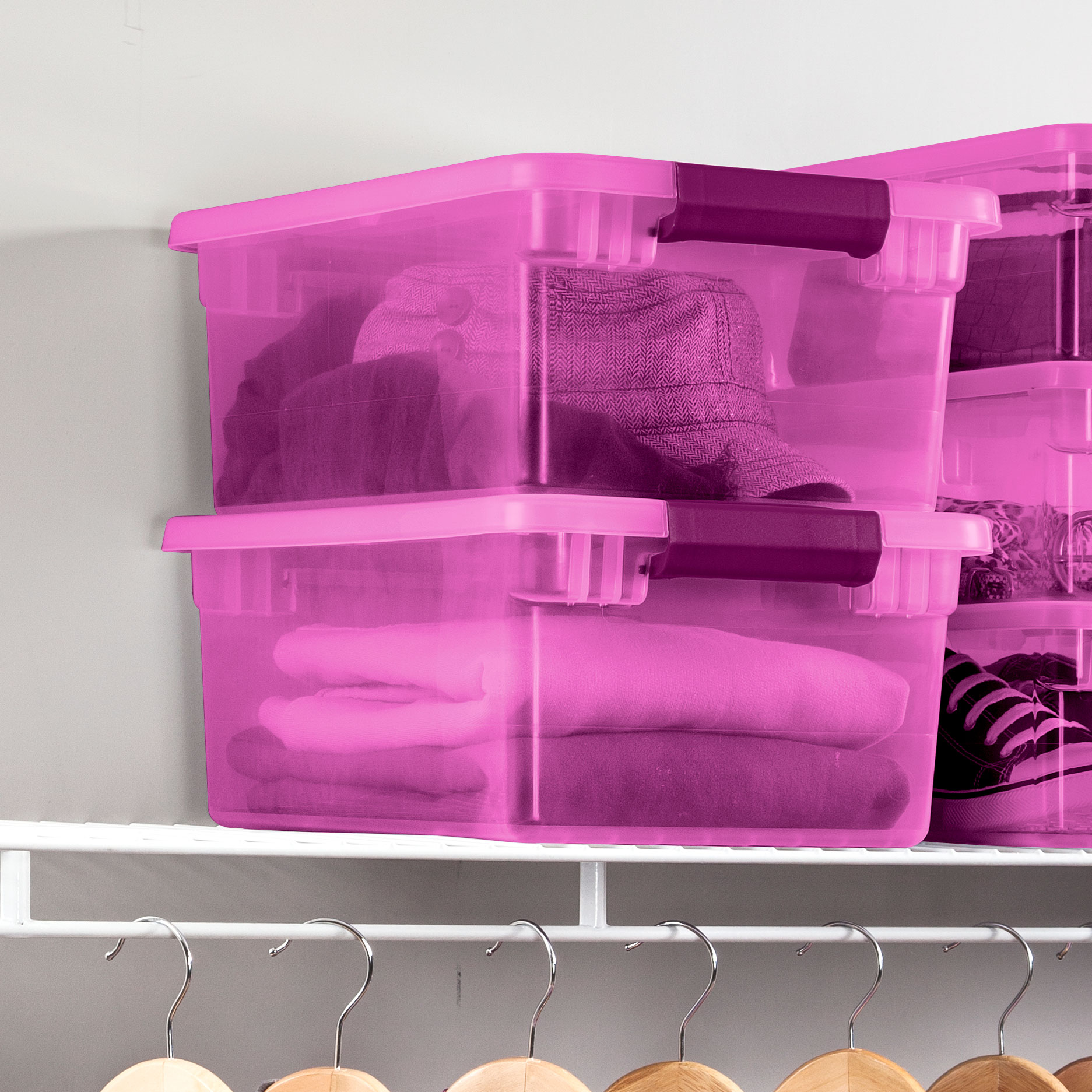 Sterilite ClearView Latch 15 Qt Plastic Storage Container Bin, Pink