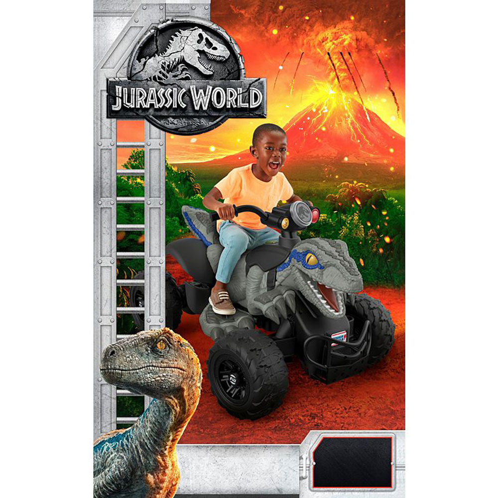 Power Wheels Jurassic World Blue Raptor Dino Racer ATV RideOn, Blue