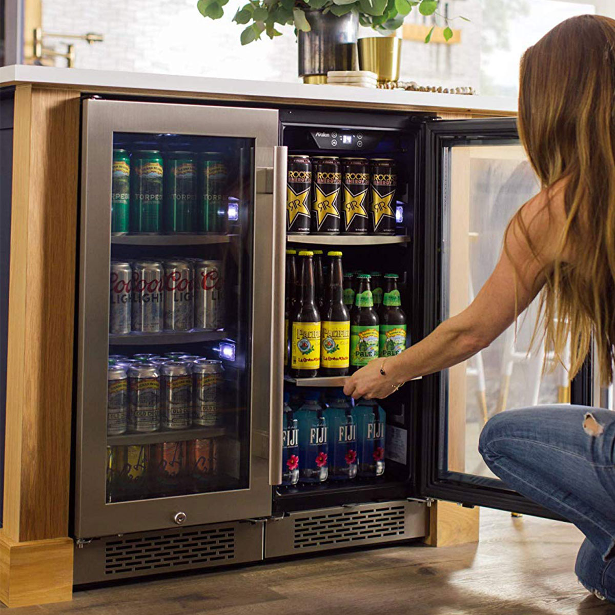 Avallon 15" 86 Can Free Standing Beverage Fridge Cooler, Stainless