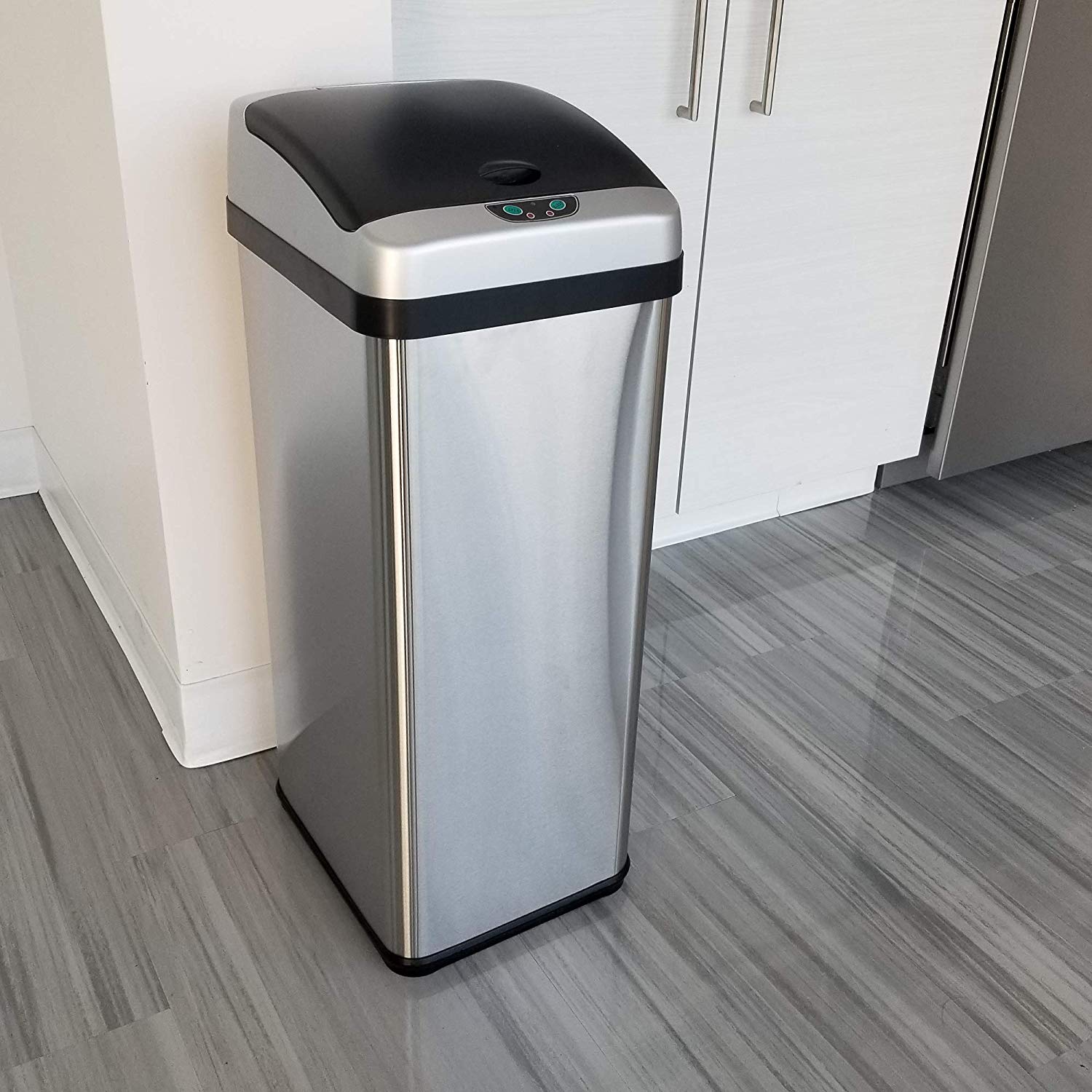 iTouchless IT13RX 13 Gallon Touchless Kitchen Garbage Trash Can Stainless Steel Trash Can No Lid