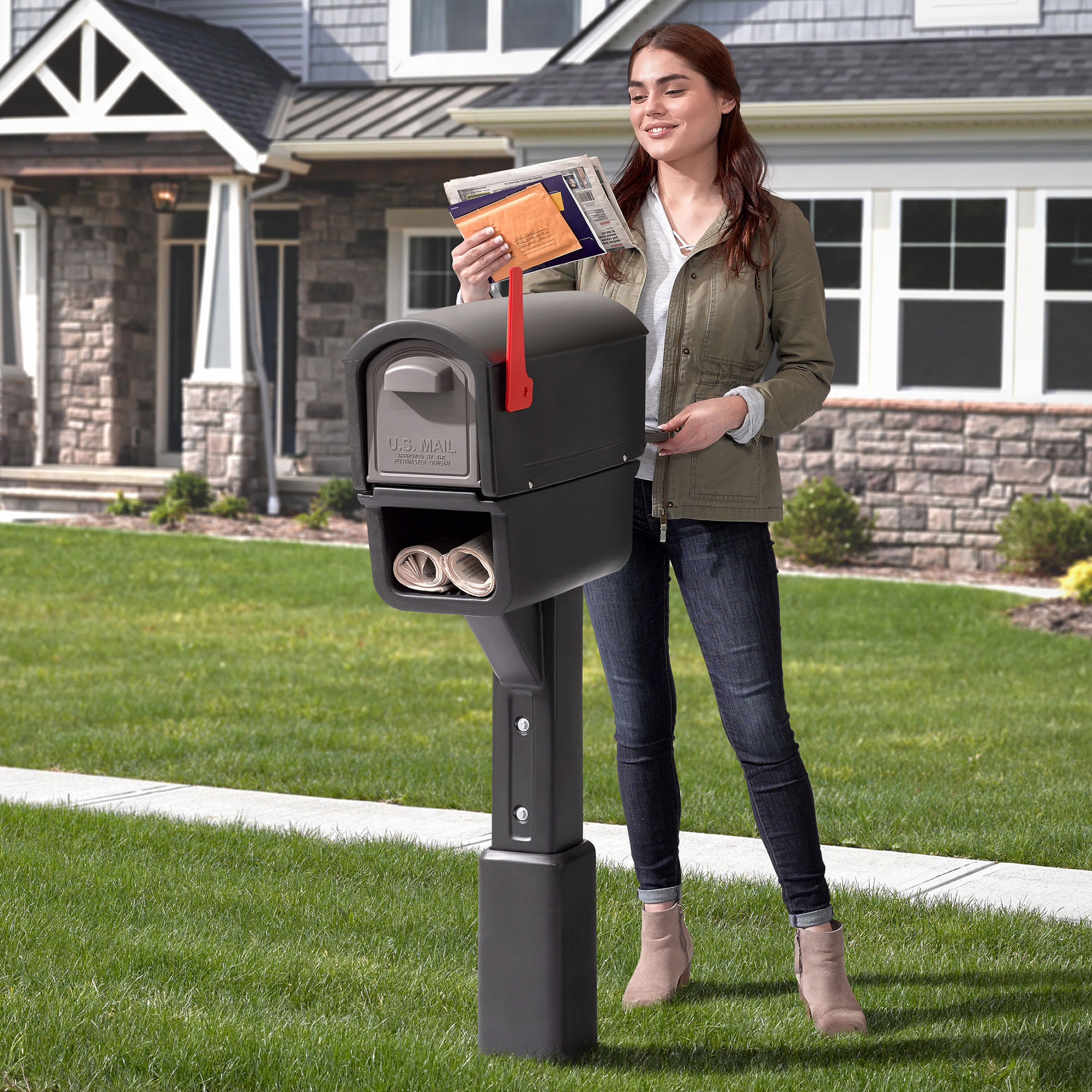 Step2 583399 MailMaster Express Plus Plastic Post Mount Home Mailbox