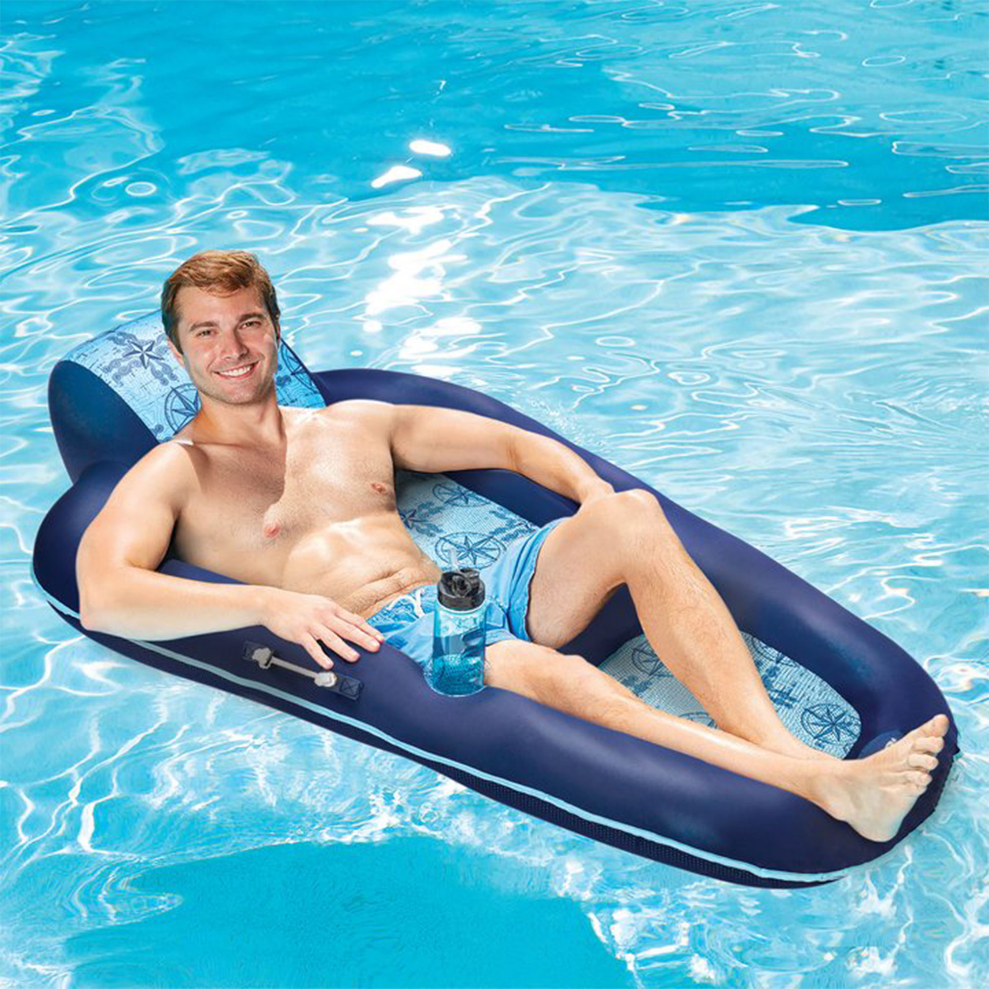 Aqua Leisure Water Lounge Extra Large Pool Float With Headrest Blue