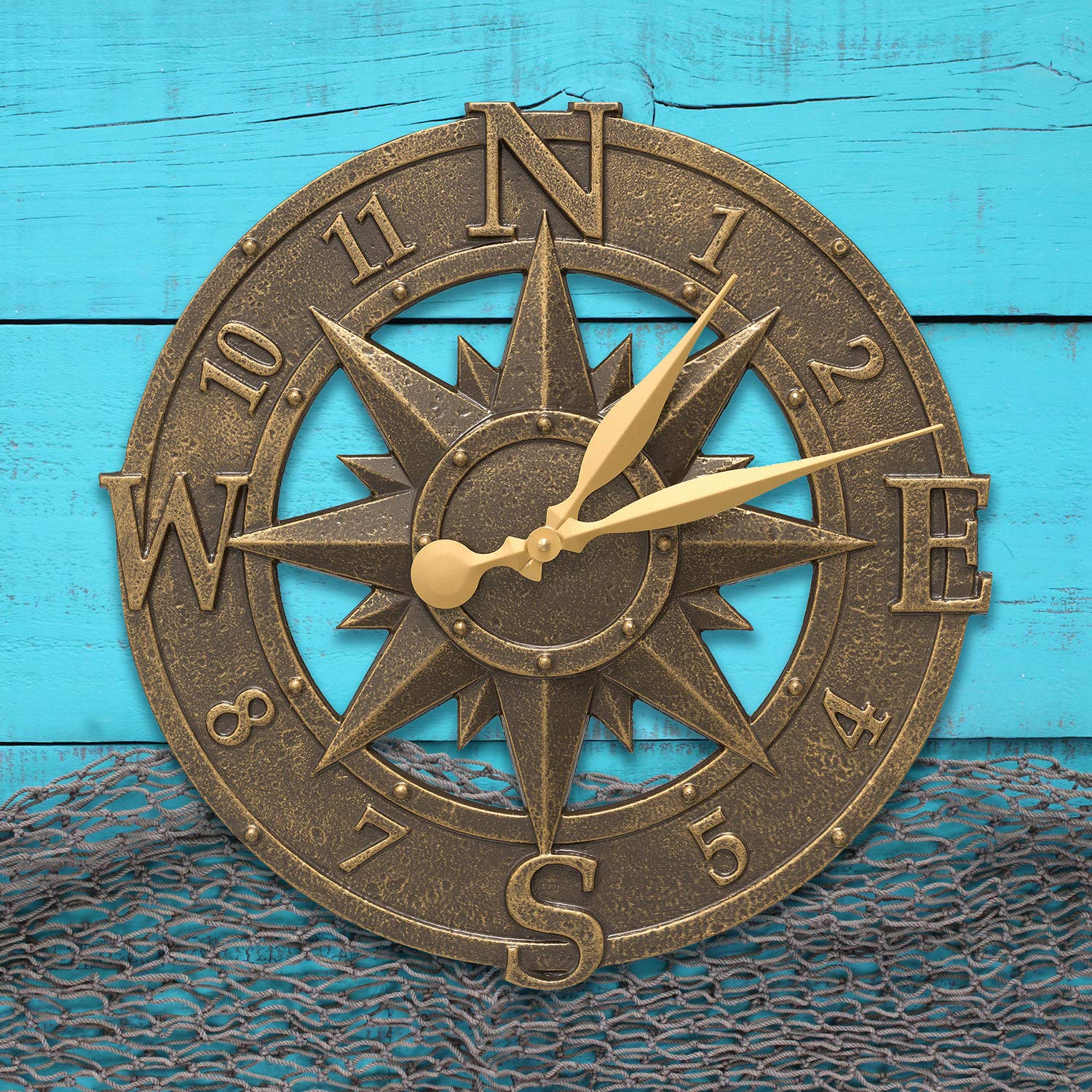 Whitehall 1173 Indoor Outdoor Aluminum Alloy Nautical Compass Clock
