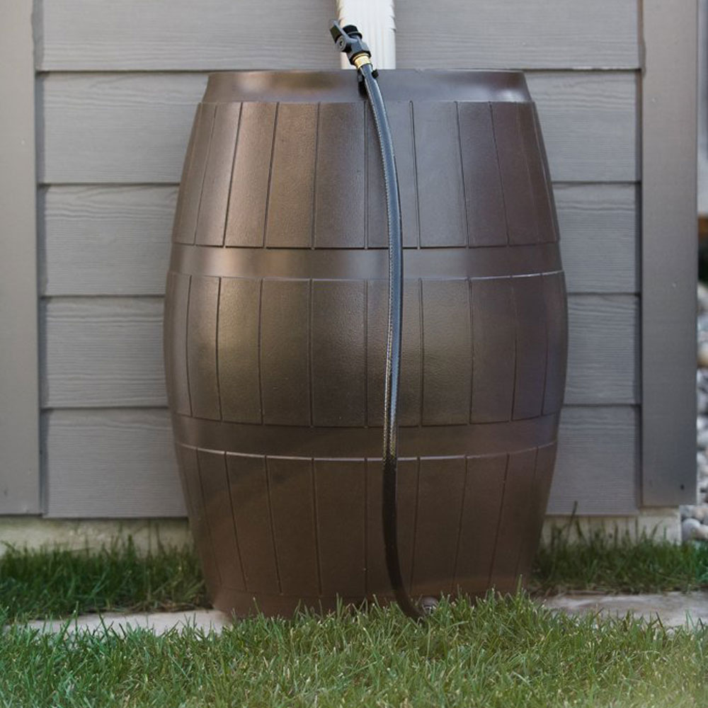 FCMP Outdoor 45Gallon BPA Free Home Rain Water Catcher Barrel, Brown