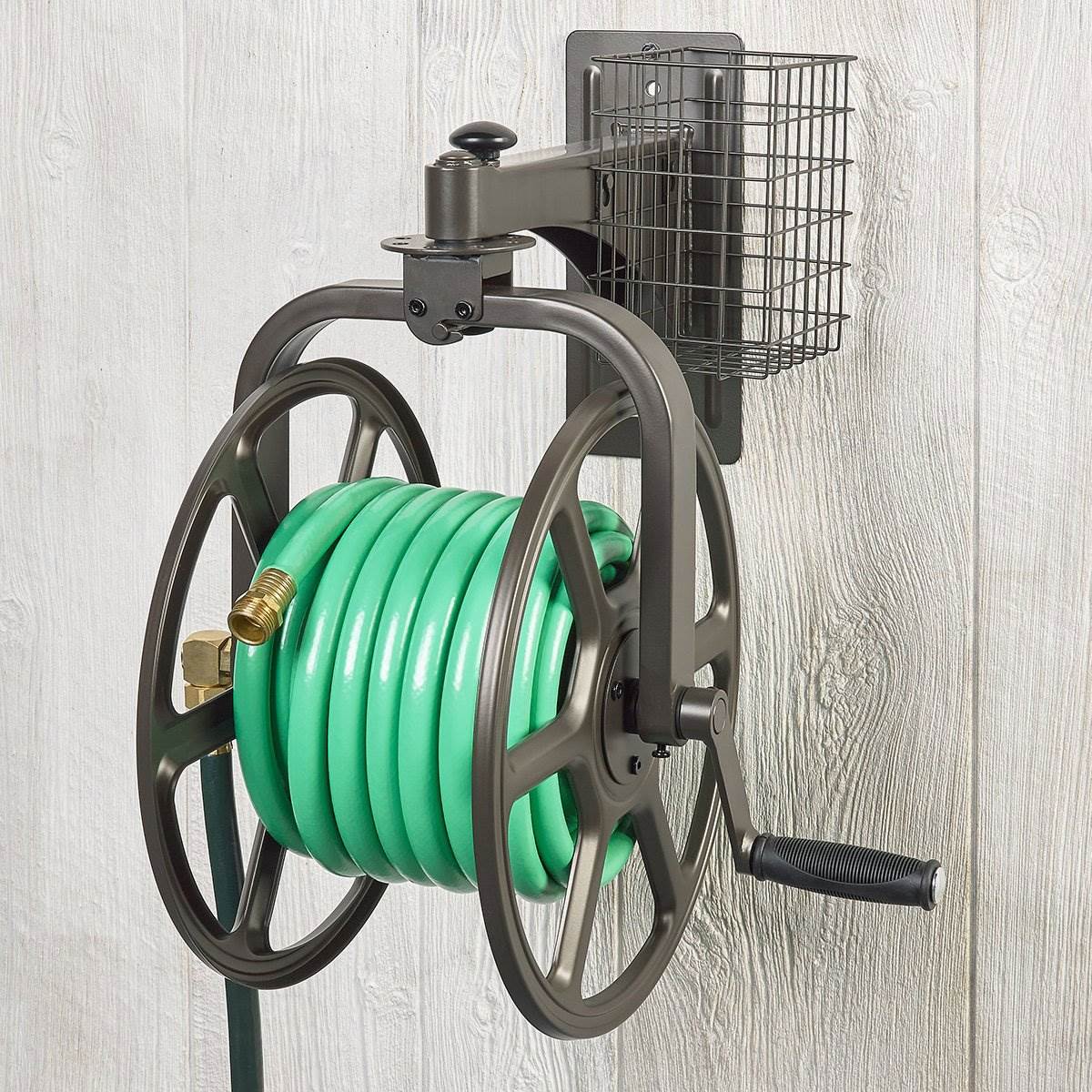 Liberty Garden Single Arm Navigator Rotating Garden Hose Reel, Basket