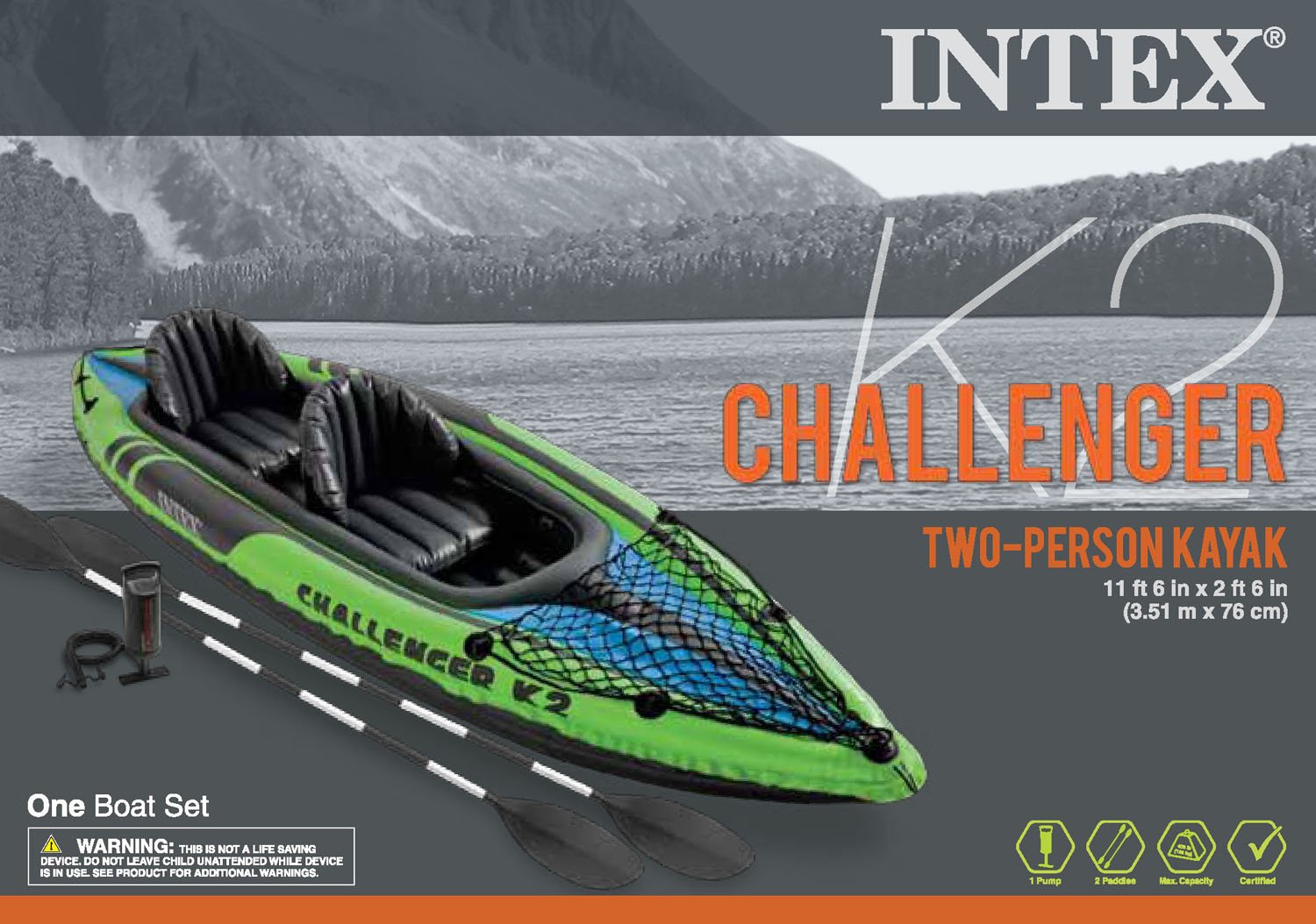 Intex Challenger K2 2-Person Inflatable Sporty Kayak + Oars And Pump (For Parts)