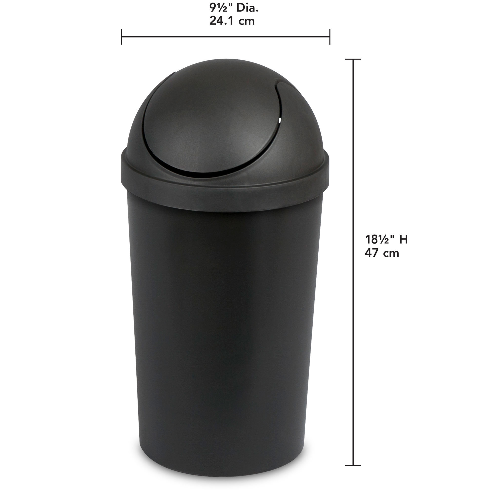 Sterilite 10839006 3 Gallon Round Swing Top Plastic Wastebasket, Black