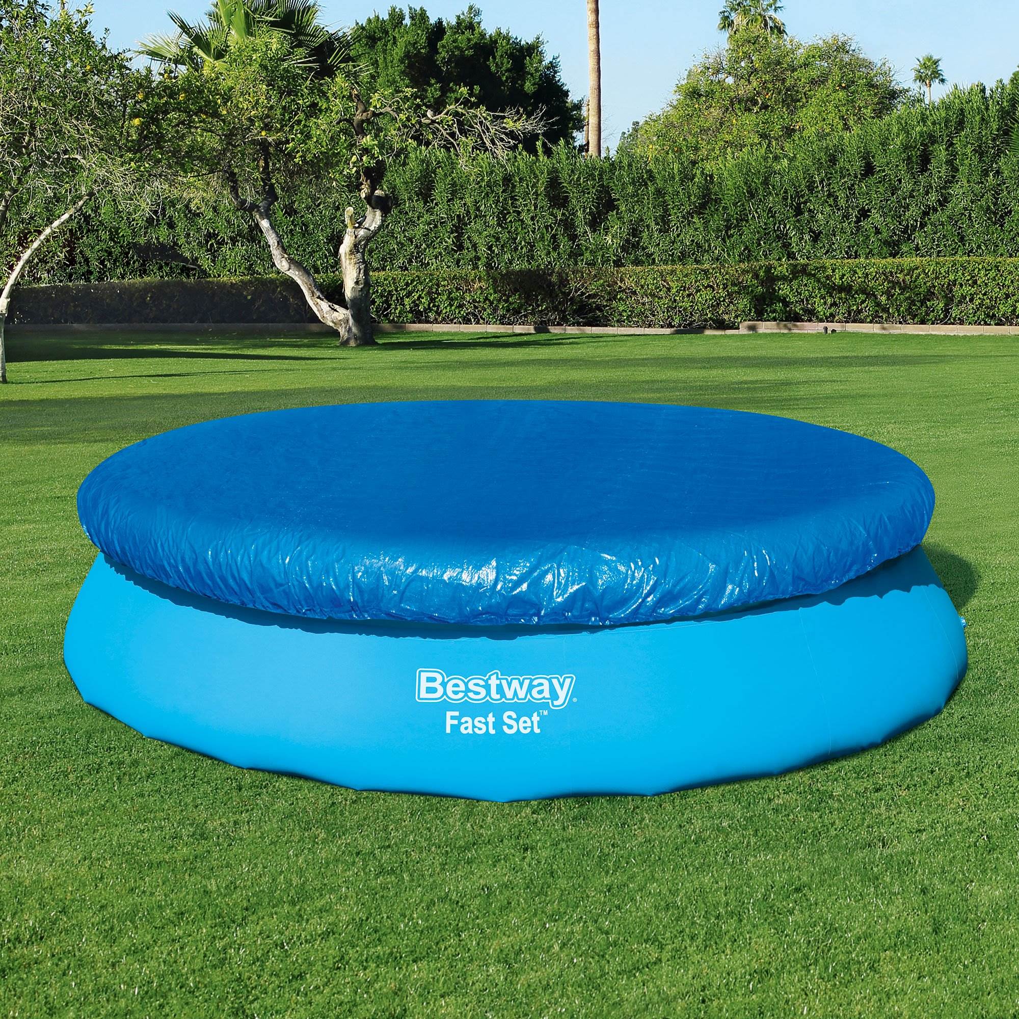 Bestway Flowclear Fast Set 12 Foot Round PVC Pool Cover with Ropes, Blue (Used) 6942138918267 eBay