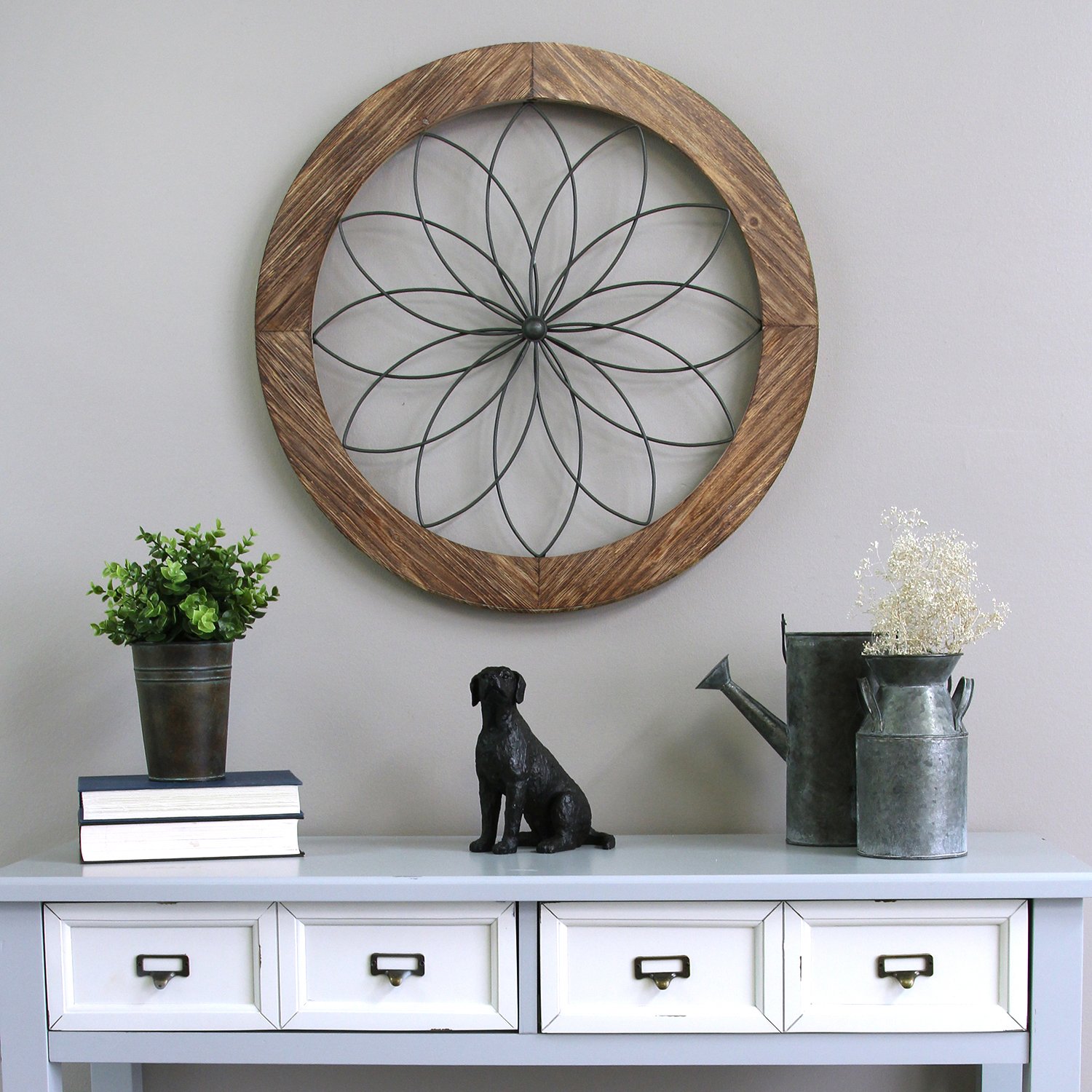 Stratton Home Decor S11570 Round Metal Natural Wood Medallion Wall Art